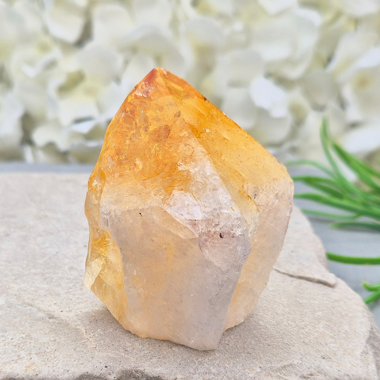 Citrine Crystal Standing Point. A stone to attract joy, success and abundance. Used to motivate, give confidence and feel more positive about yourself. 