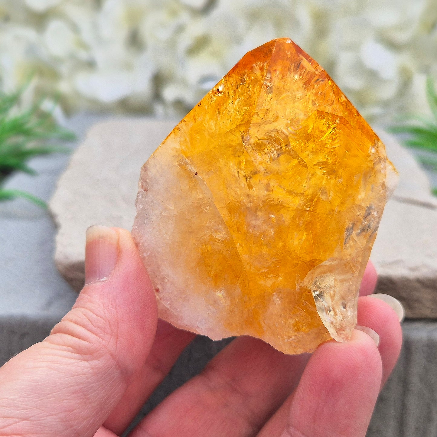Citrine Crystal Standing Point. A stone to attract joy, success and abundance. Used to motivate, give confidence and feel more positive about yourself. 