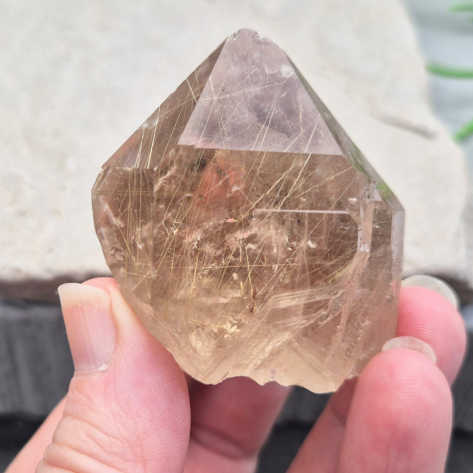Golden Rutilated Quartz multi-point crystal from Brazil featuring fine golden rutile needles. A striking natural specimen associated with focus, motivation, and fresh ideas.