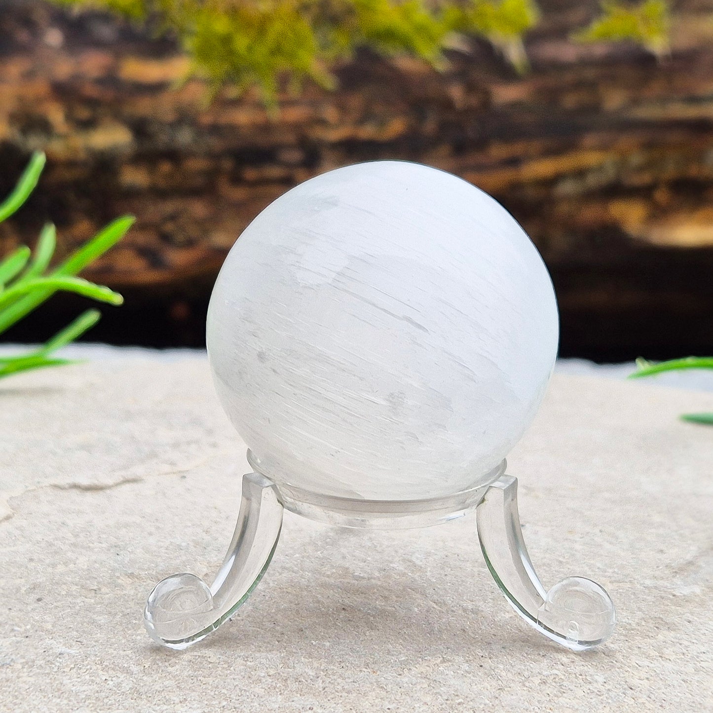 Selenite crystal sphere that brings soft, cleansing energy and a calm atmosphere. Ideal for clearing spaces, uplifting energy and gentle display.