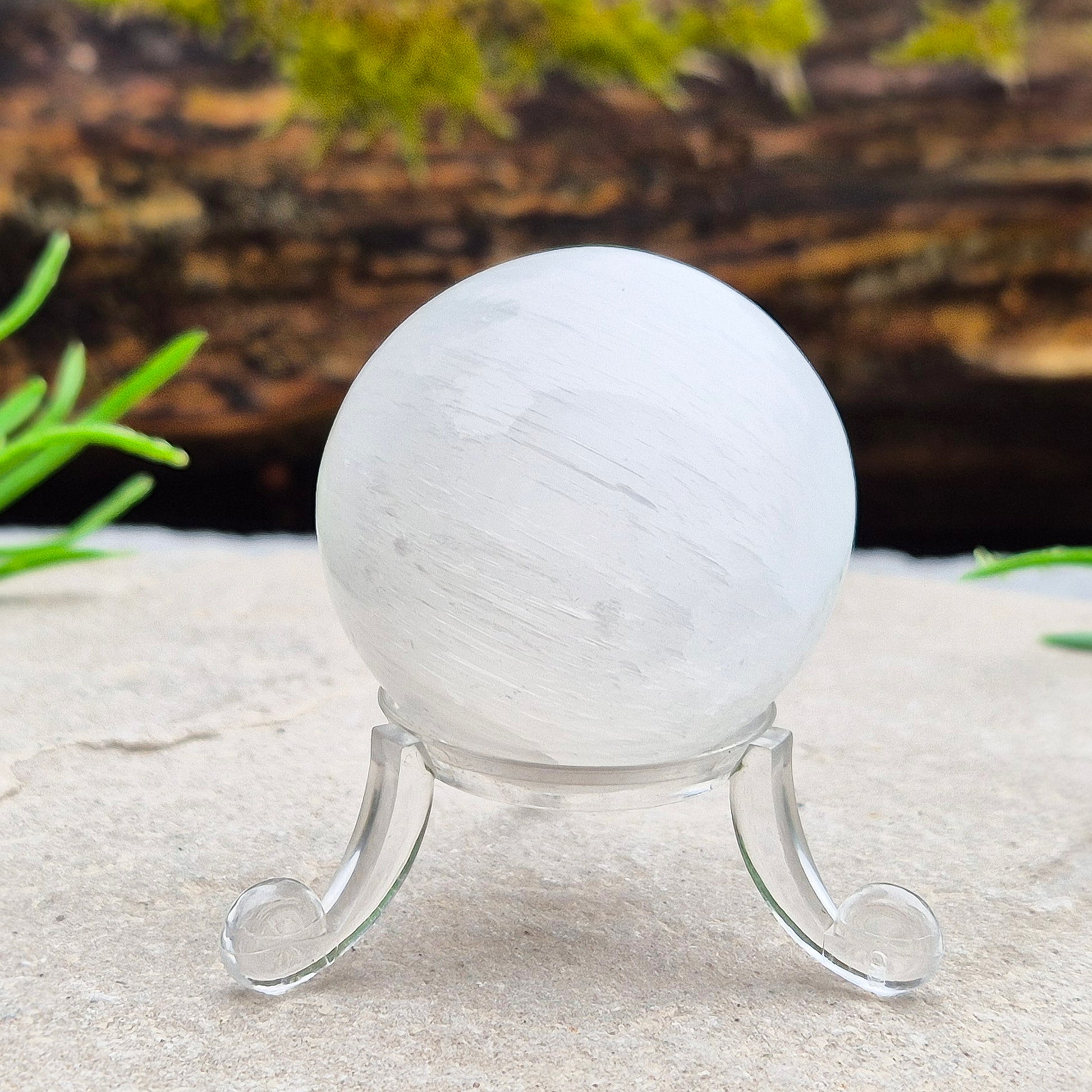 Selenite crystal sphere that brings soft, cleansing energy and a calm atmosphere. Ideal for clearing spaces, uplifting energy and gentle display.