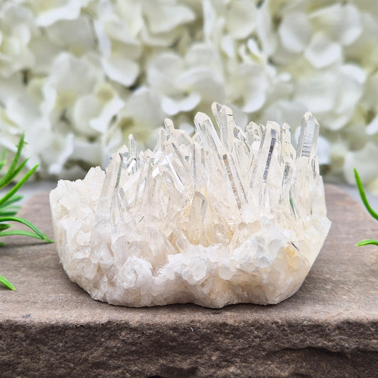 AA Himalayan Quartz Cluster from India. High-altitude, hand-mined crystal for grounding, focus, energy balance and amplifying other stones.