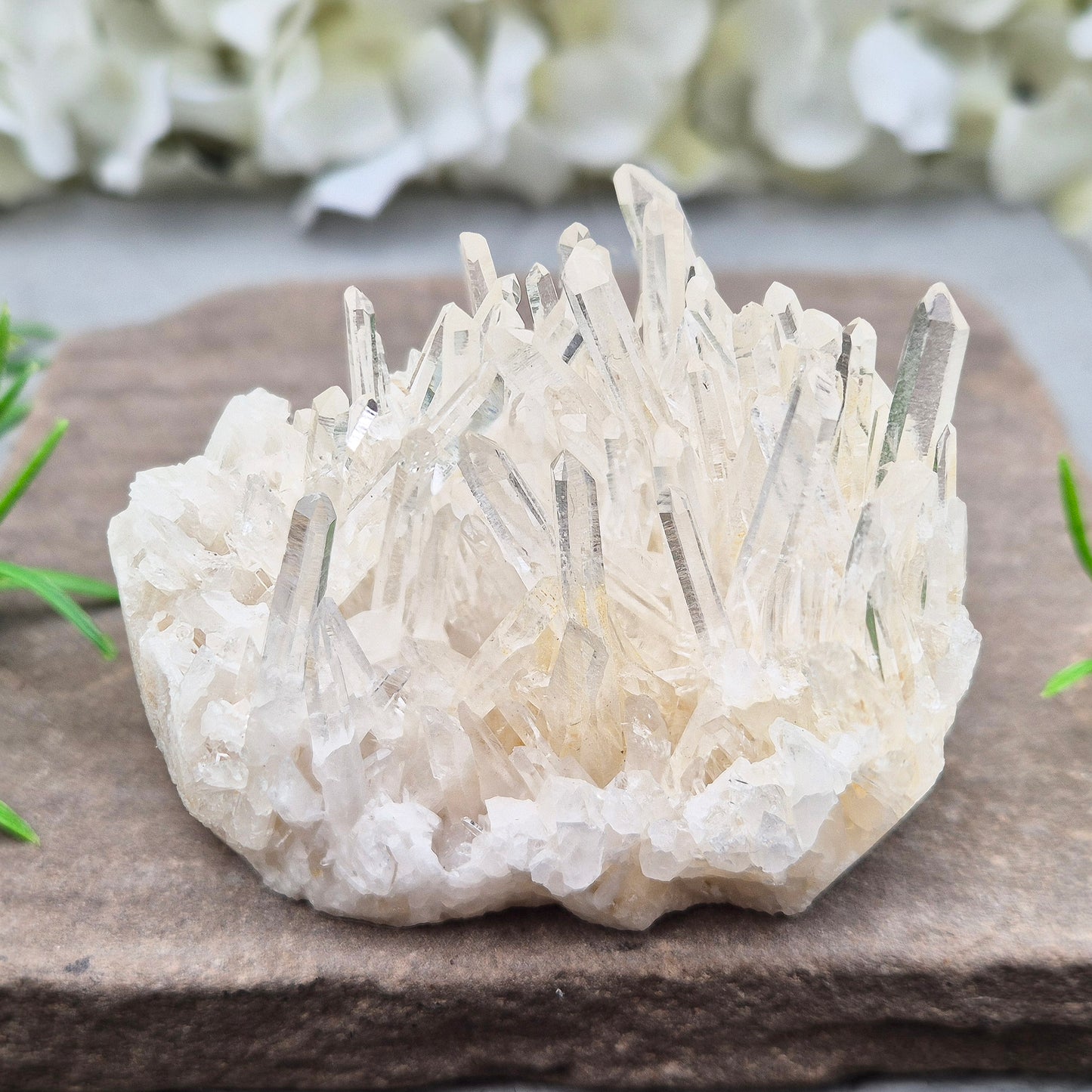 AA Himalayan Quartz Cluster from India. High-altitude, hand-mined crystal for grounding, focus, energy balance and amplifying other stones.