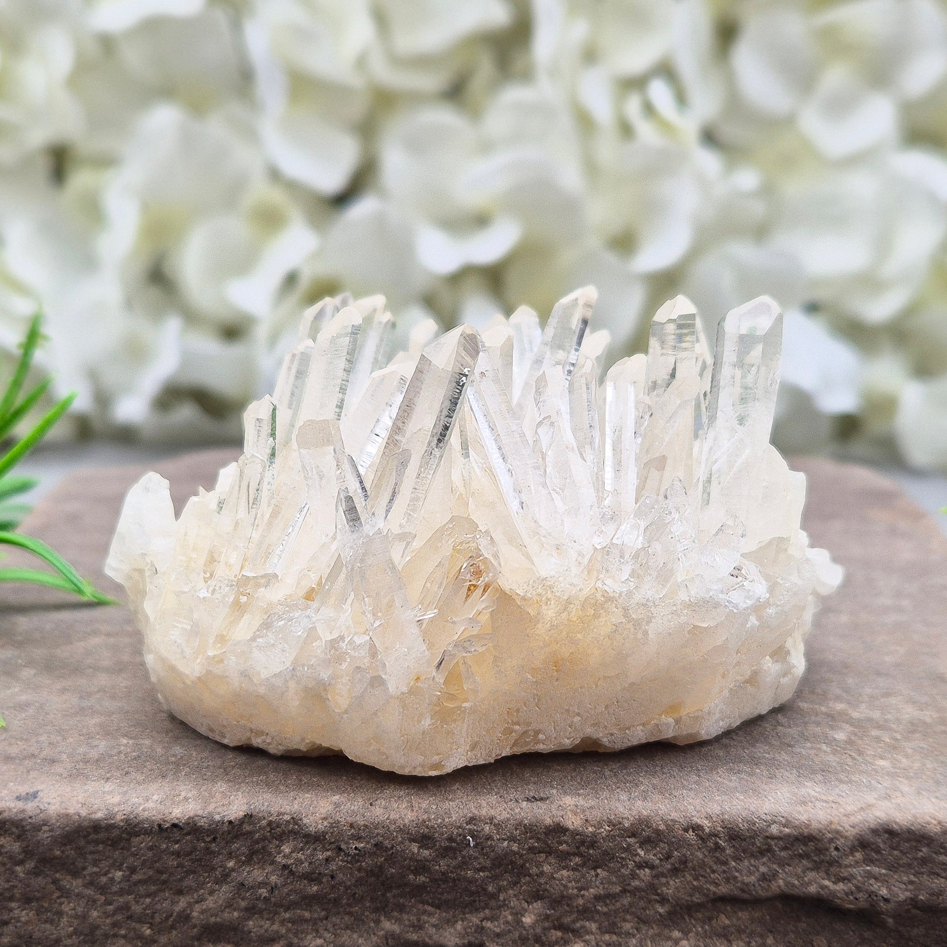 AA Himalayan Quartz Cluster from India. High-altitude, hand-mined crystal for grounding, focus, energy balance and amplifying other stones.