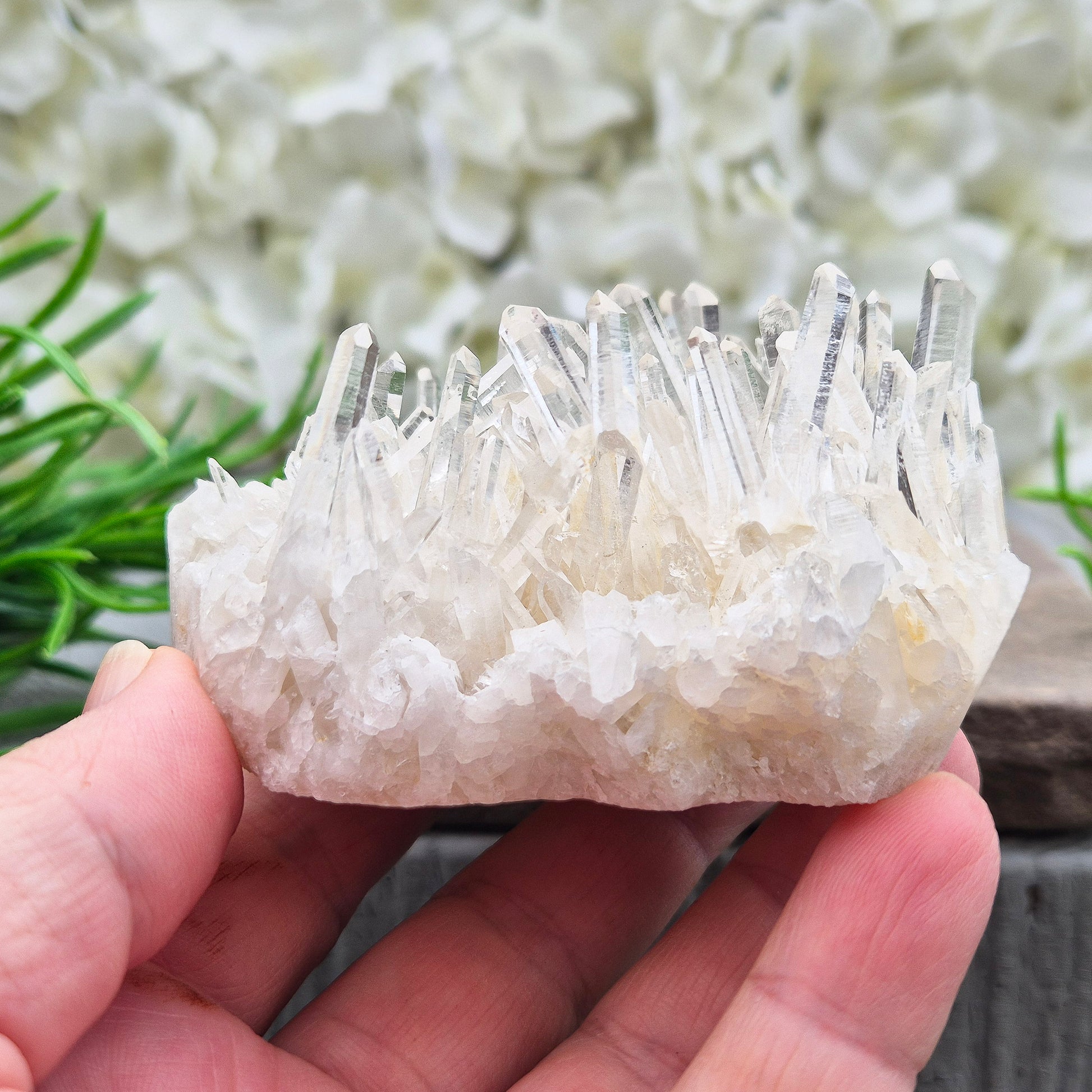 AA Himalayan Quartz Cluster from India. High-altitude, hand-mined crystal for grounding, focus, energy balance and amplifying other stones.