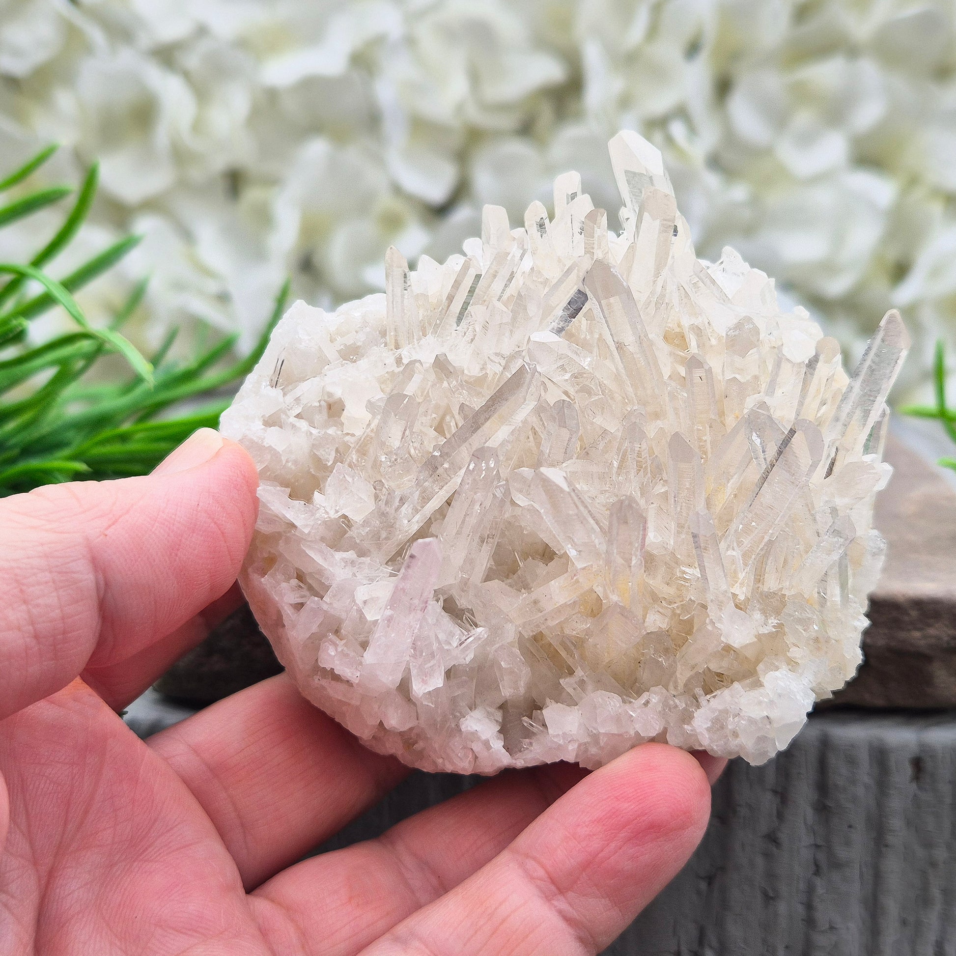 AA Himalayan Quartz Cluster from India. High-altitude, hand-mined crystal for grounding, focus, energy balance and amplifying other stones.