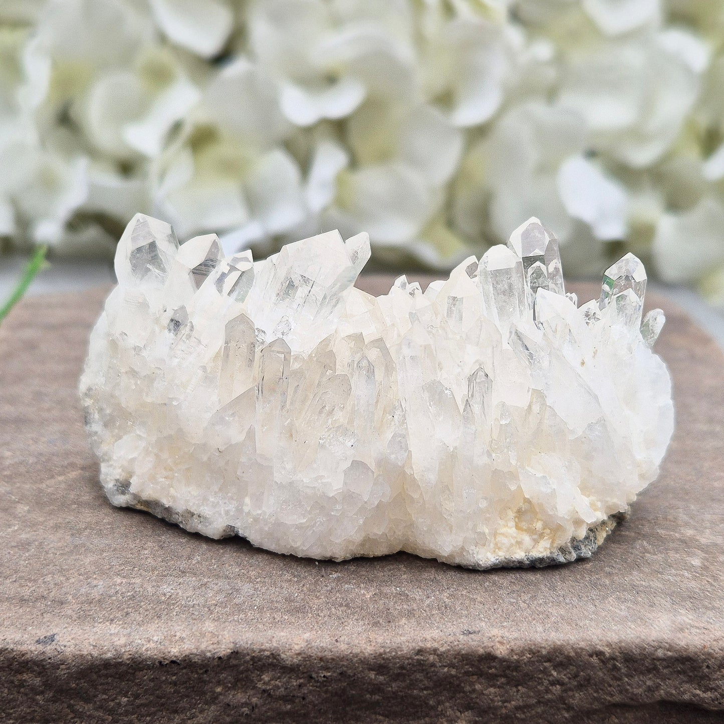 Himalayan Quartz Cluster from India. High-altitude, hand-mined crystal for grounding, focus, energy balance and amplifying other stones.