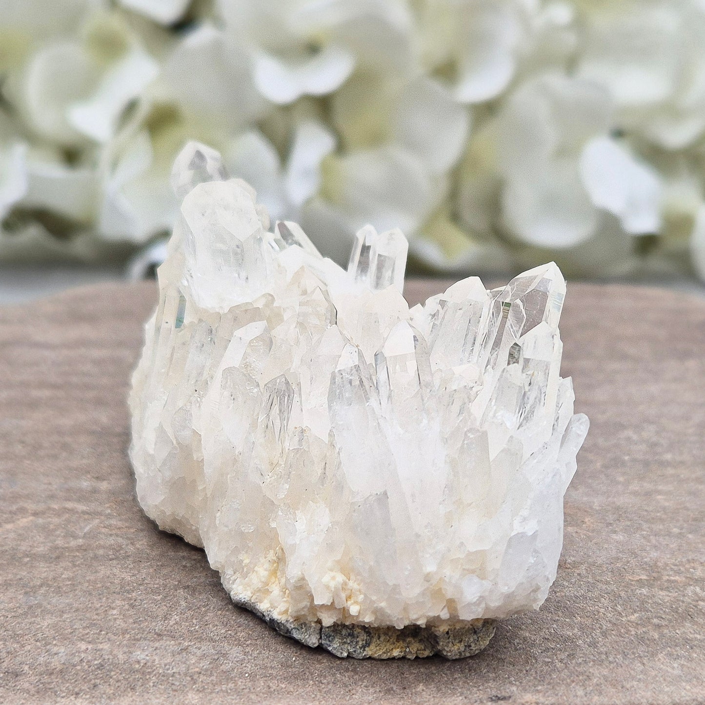 Himalayan Quartz Cluster from India. High-altitude, hand-mined crystal for grounding, focus, energy balance and amplifying other stones.
