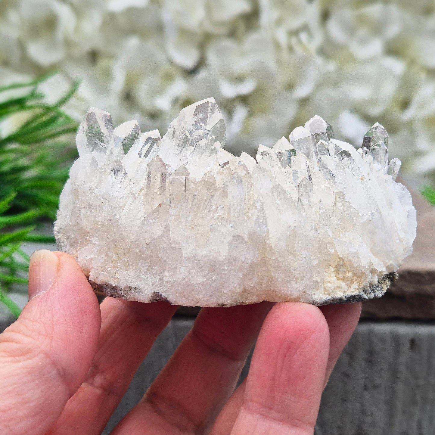 Himalayan Quartz Cluster from India. High-altitude, hand-mined crystal for grounding, focus, energy balance and amplifying other stones.