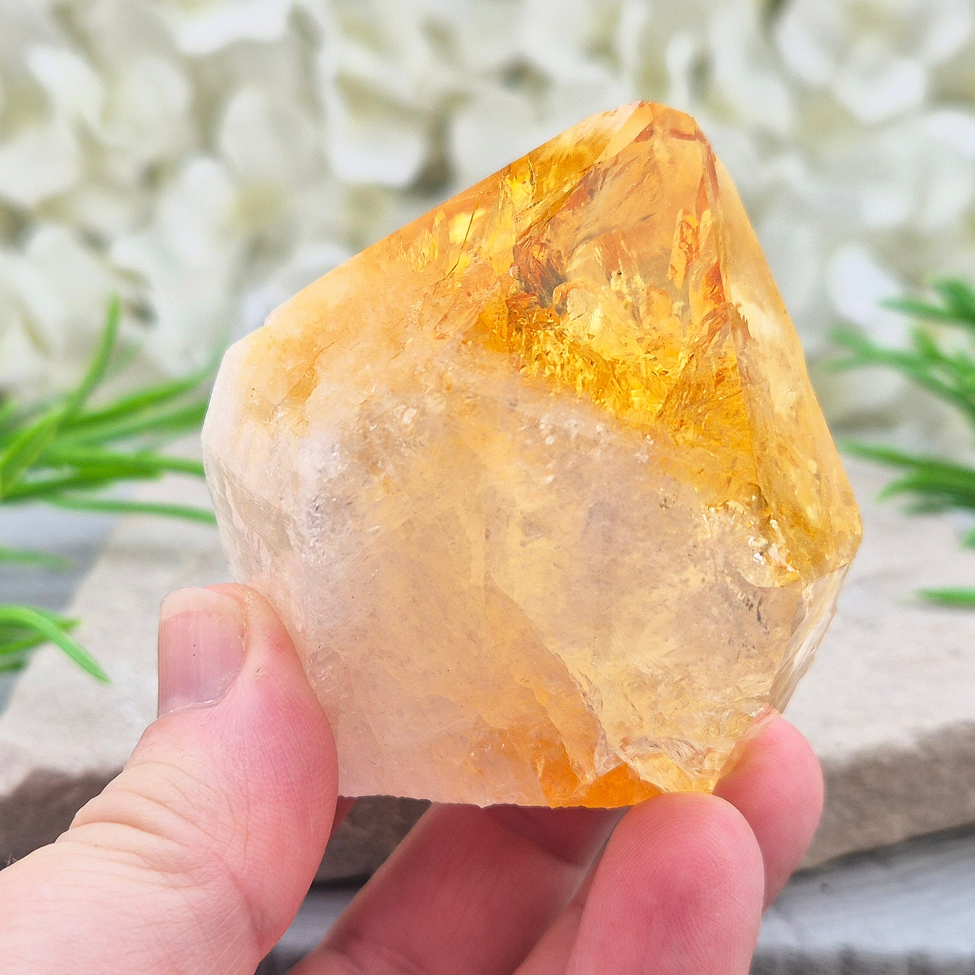 Citrine attracts abundance, joy, and success while boosting positivity, confidence, and creativity. It balances chakras, protects your aura, and improves focus.