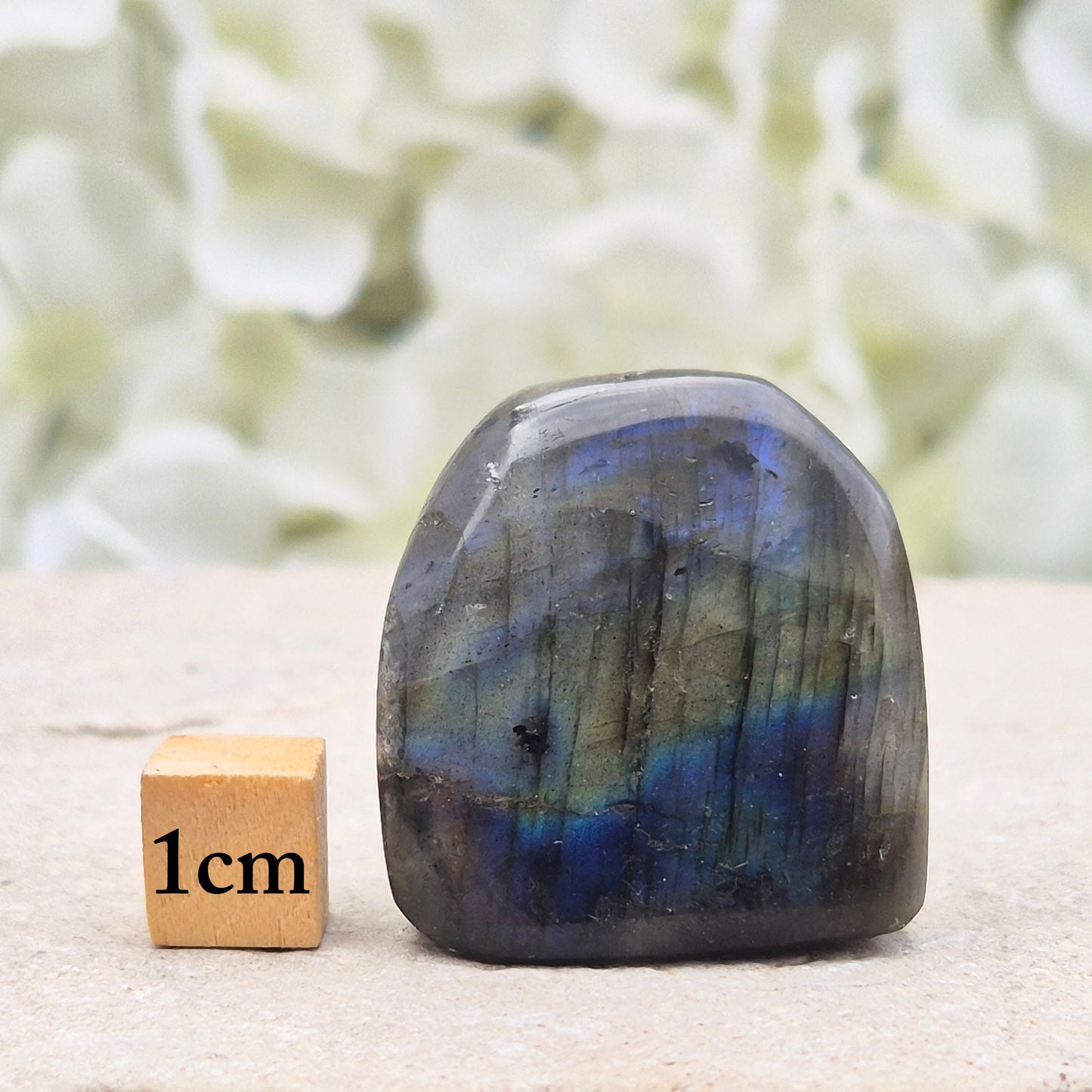 Labradorite Crystal Freeform. When the light hits it at just the right angle, flashes of yellow, and blue appear.