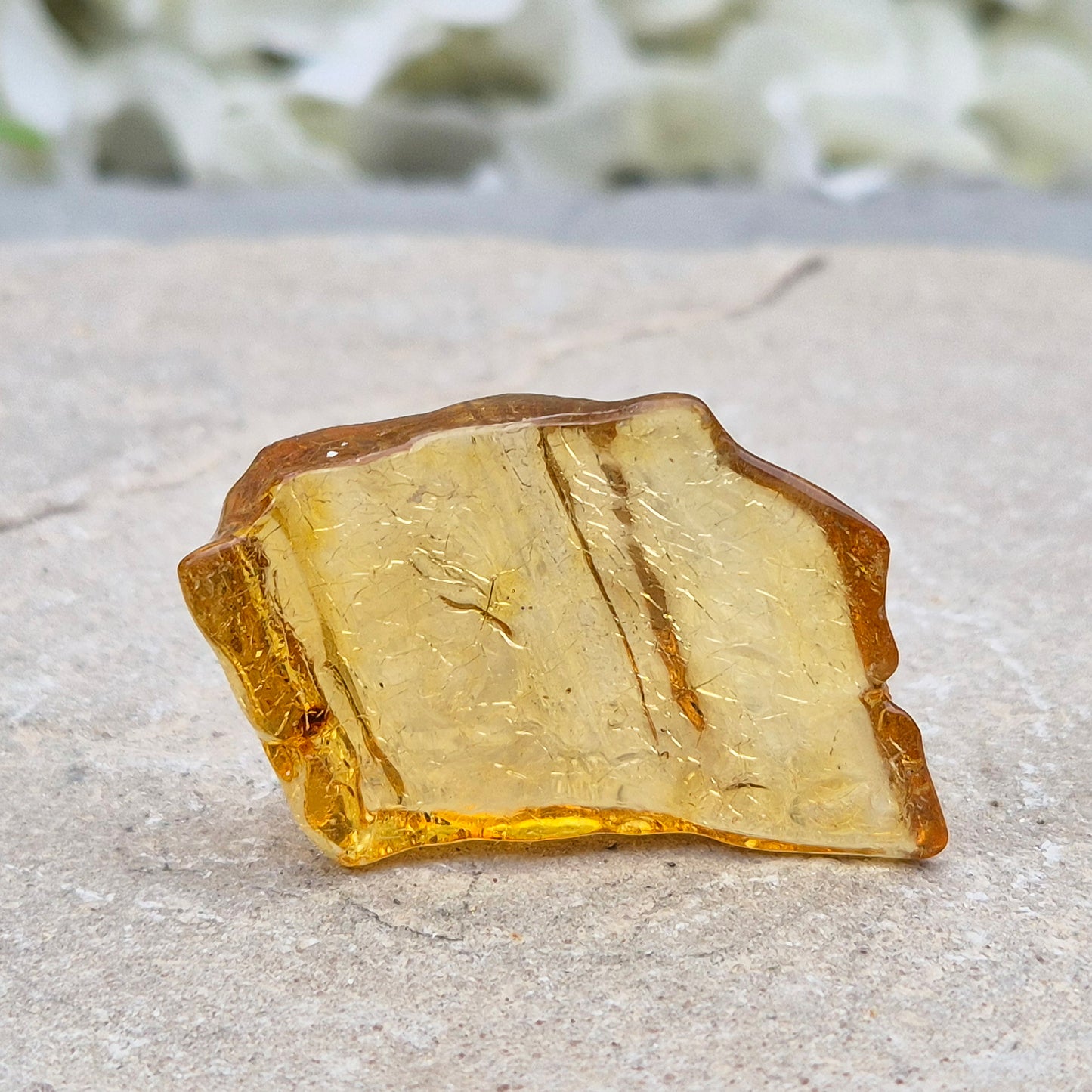 Natural Copal Amber from Colombia with warm golden tones. A lightweight, ancient tree resin ideal for calming spaces and adding gentle, uplifting energy.