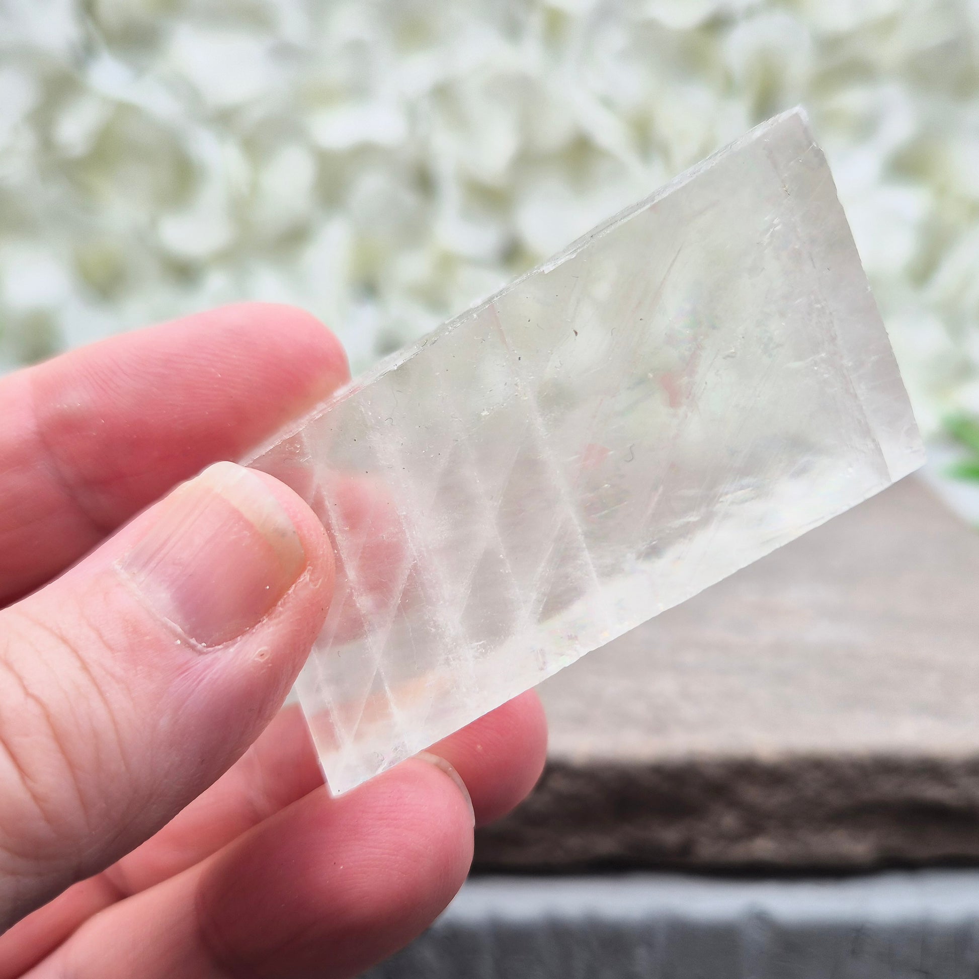 Natural Optical Calcite from Mexico natural rhomboid shape and off white colour. Often chosen for clarity, balance, and focused energy.