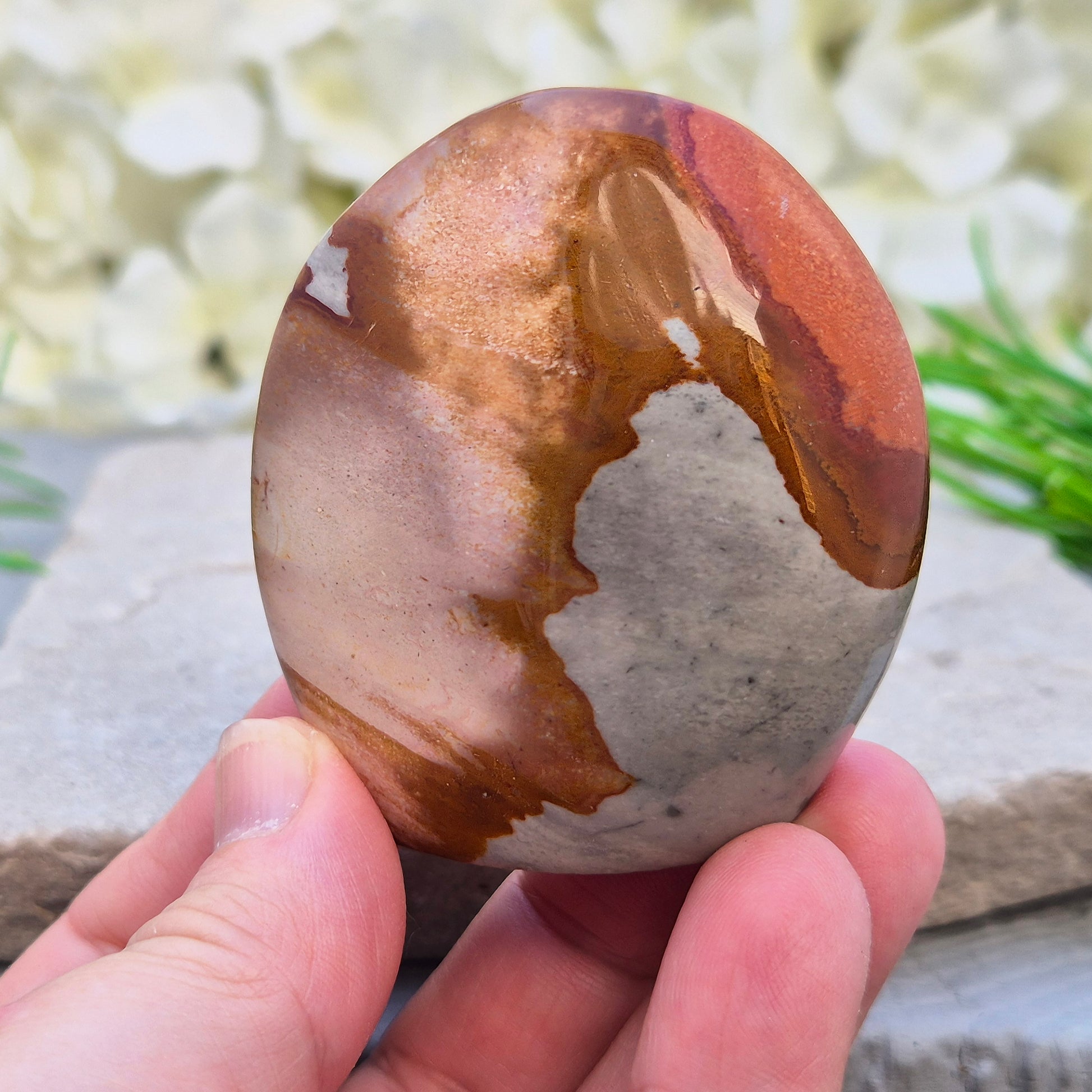 Polychrome Jasper polished freeform from Madagascar with warm earthy colours. A grounding crystal for stability, presence, and steady energy.