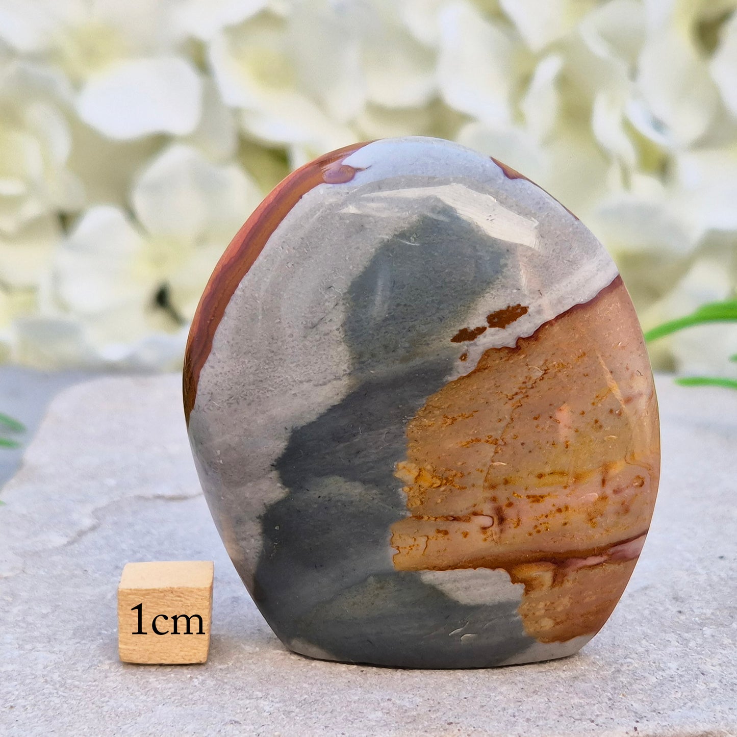 Polychrome Jasper polished freeform from Madagascar with warm earthy colours. A grounding crystal for stability, presence, and steady energy.