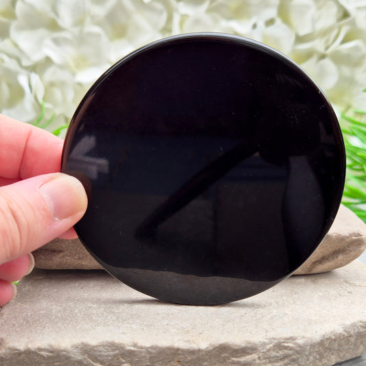 Black Obsidian Scrying Mirror, Polished Obsidian Crystal Disc