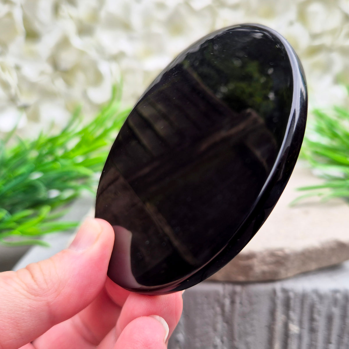 Black Obsidian Scrying Mirror, Polished Obsidian Crystal Disc