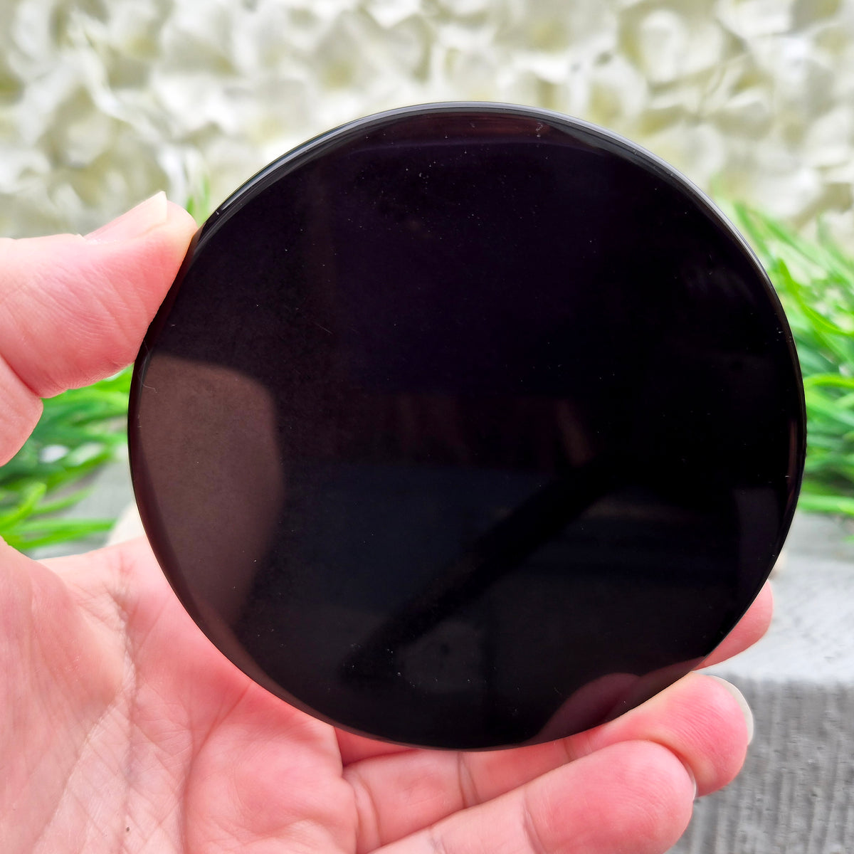 Black Obsidian Scrying Mirror, Polished Obsidian Crystal Disc