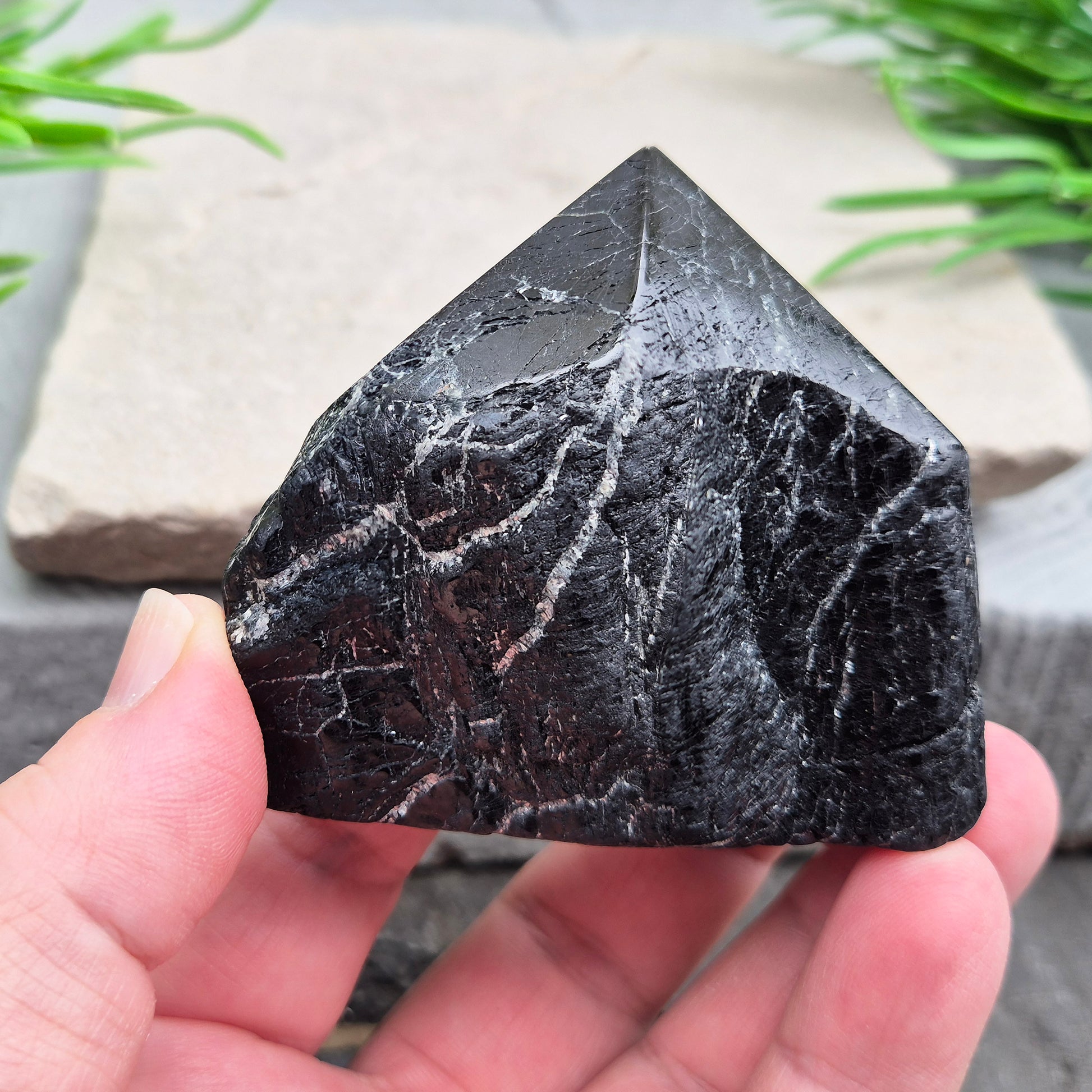 Natural Black Tourmaline standing point crystal for grounding, protection, and energy work. A powerful stone for stability, focus, and balance.