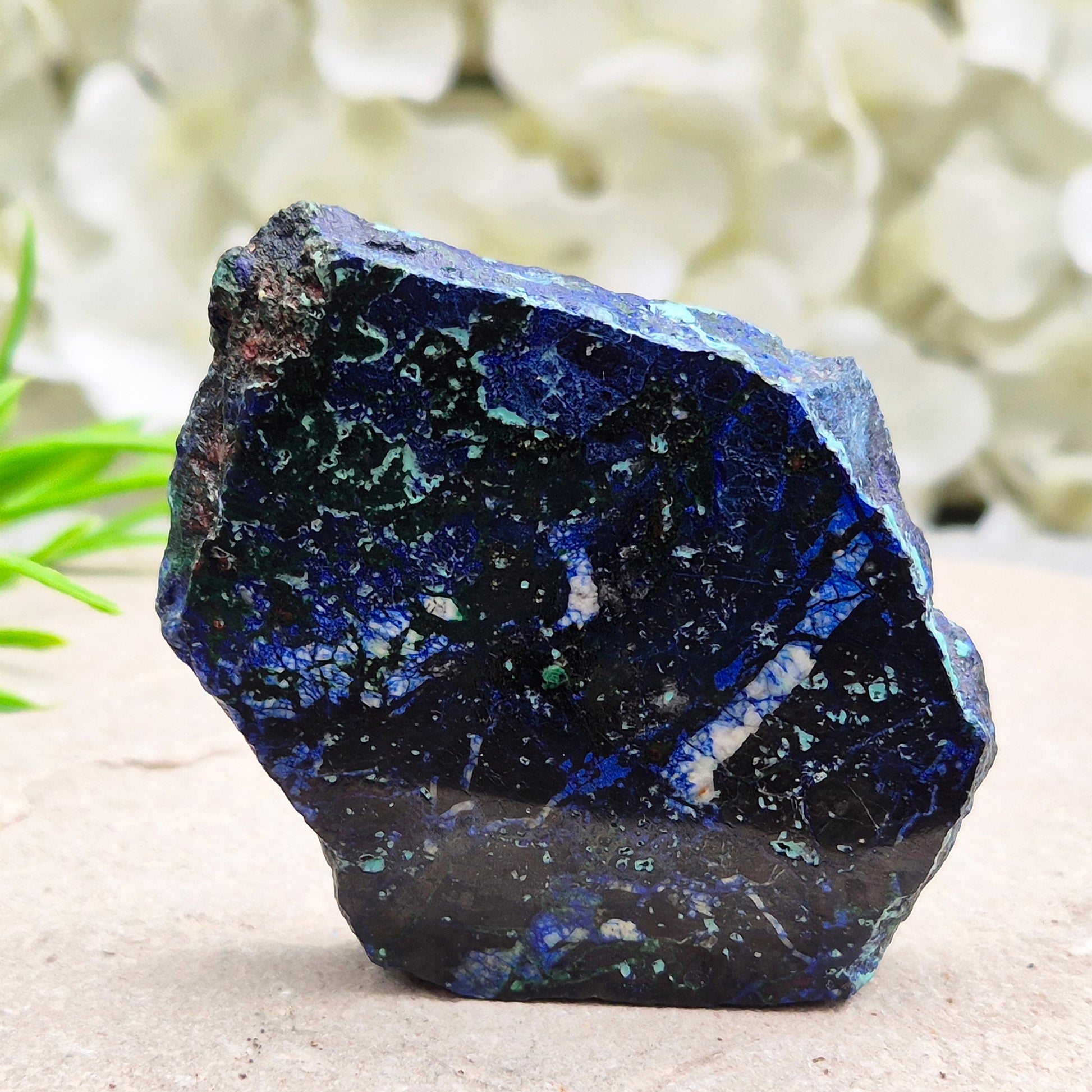 Natural Azurite crystal slice with vivid deep blue colouring and striking mineral patterns. A beautiful stone linked with intuition and awareness.