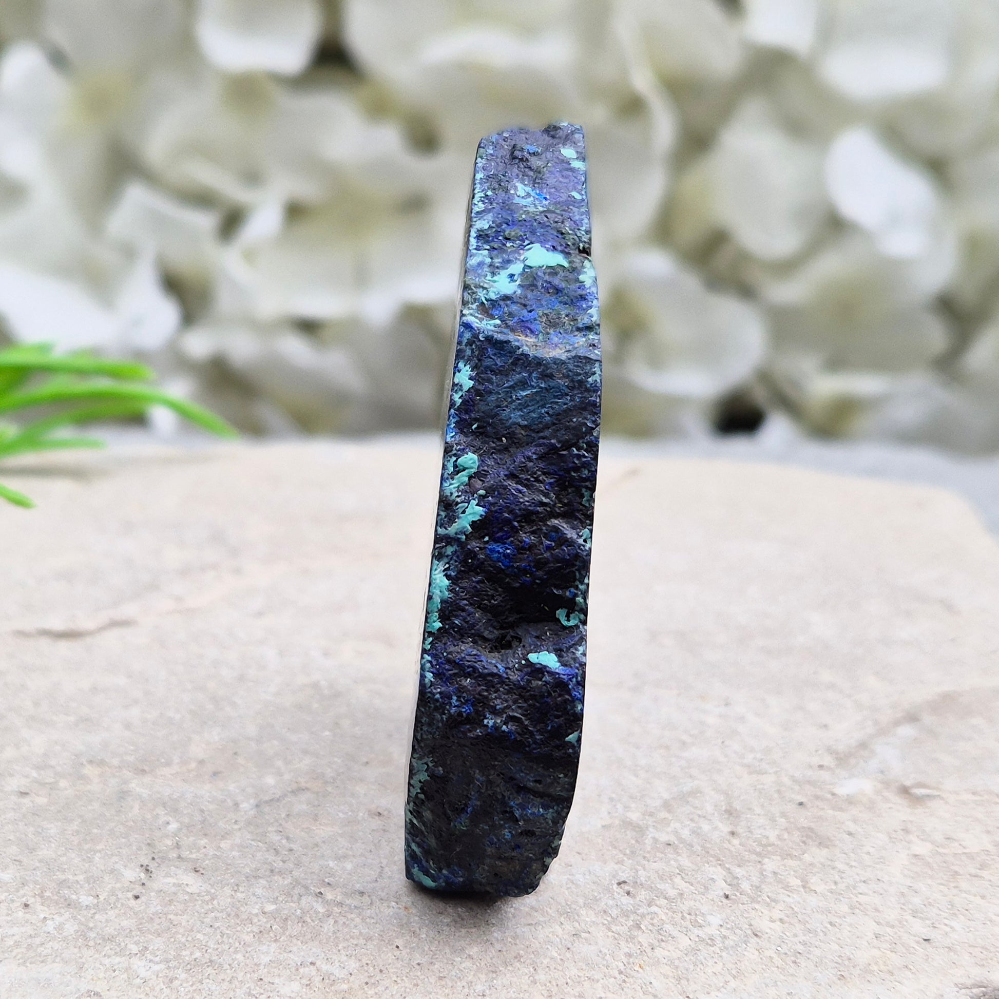 Natural Azurite crystal slice with vivid deep blue colouring and striking mineral patterns. A beautiful stone linked with intuition and awareness.