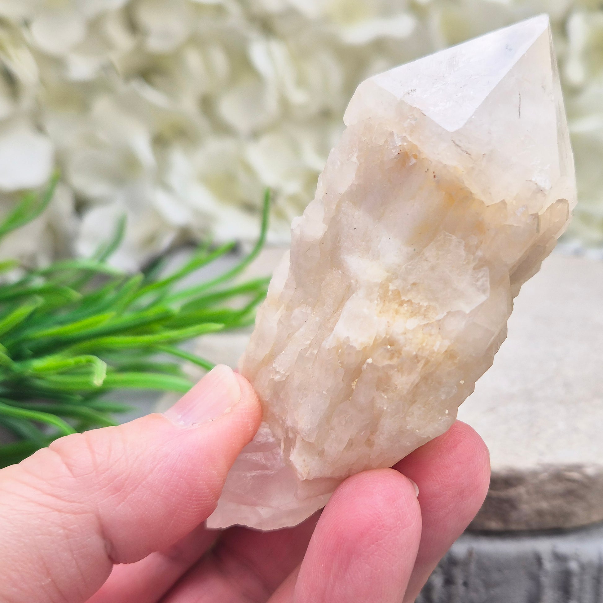 Candle Quartz natural crystal point (Pineapple Quartz) from Madagascar, featuring layered growth patterns and valued for meditation, balance, and spiritual focus.