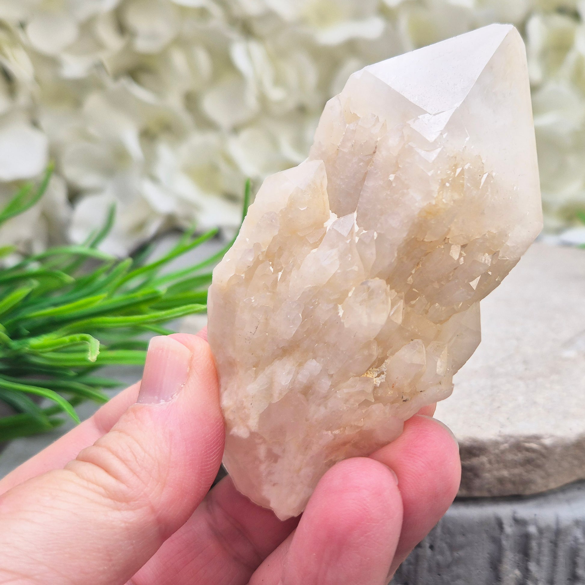 Candle Quartz natural crystal point (Pineapple Quartz) from Madagascar, featuring layered growth patterns and valued for meditation, balance, and spiritual focus.
