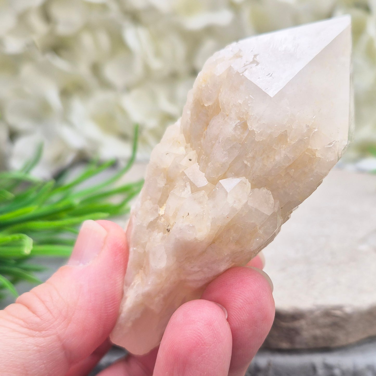 Candle Quartz natural crystal point (Pineapple Quartz) from Madagascar, featuring layered growth patterns and valued for meditation, balance, and spiritual focus.