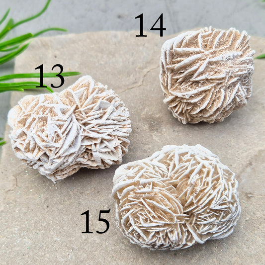 Natural Desert Rose Selenite, Mexico. Beautiful rose-shaped gypsum crystal for grounding, emotional balance, spiritual growth, meditation, and positive energy.