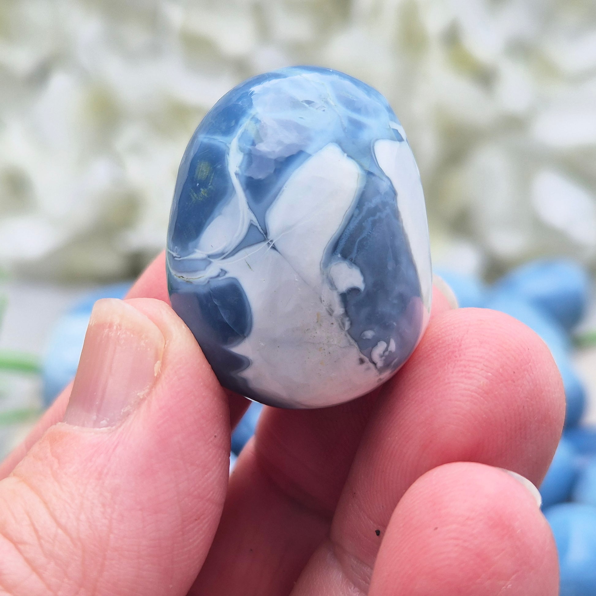 Rare Owyhee Opal (Blue/ Oregon Opal) from USA with calming blue energy. Supports communication, intuition, confidence, and spiritual connection.