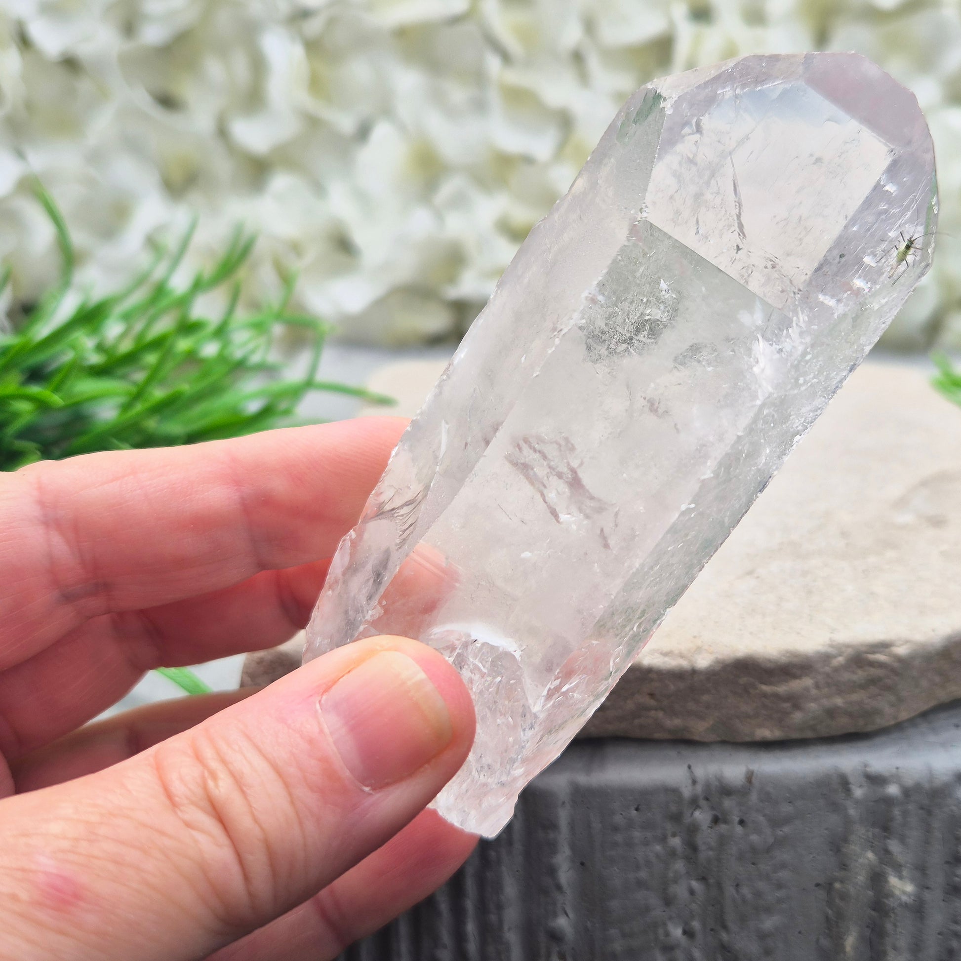 Natural Quartz Crystal Point from Brazil. Clear, natural quartz for focus, balance and energy work. Ideal for meditation, grids and crystal collections.