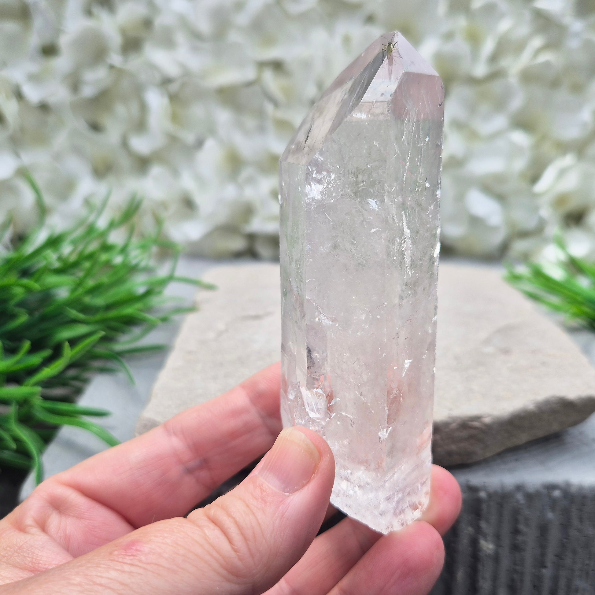 Natural Quartz Crystal Point from Brazil. Clear, natural quartz for focus, balance and energy work. Ideal for meditation, grids and crystal collections.