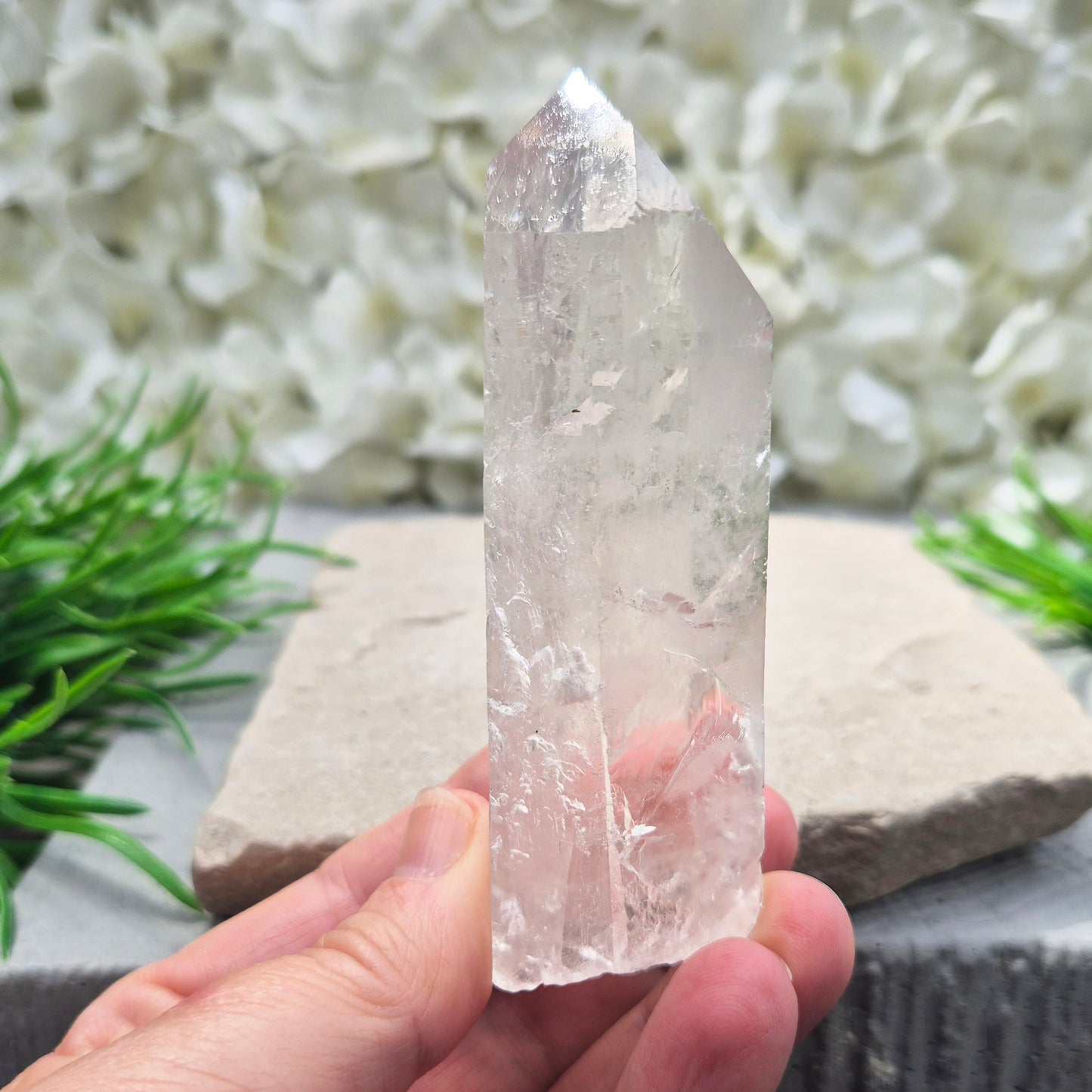 Natural Quartz Crystal Point from Brazil. Clear, natural quartz for focus, balance and energy work. Ideal for meditation, grids and crystal collections.