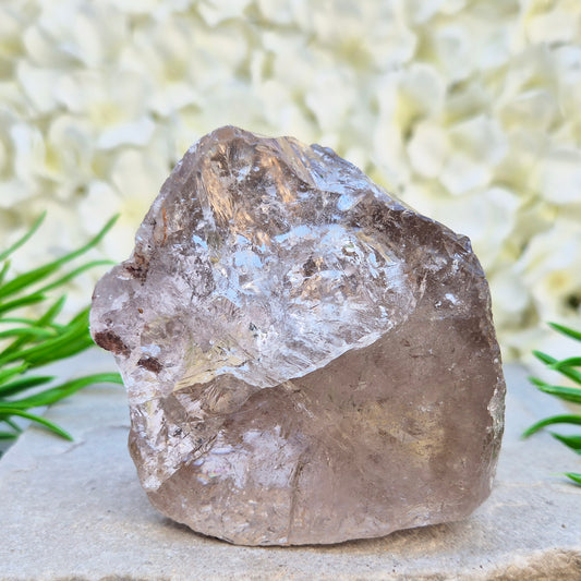 Smoky Quartz freeform from Brazil with polished face and natural sides. A grounding crystal for protection, calm focus, and emotional release.