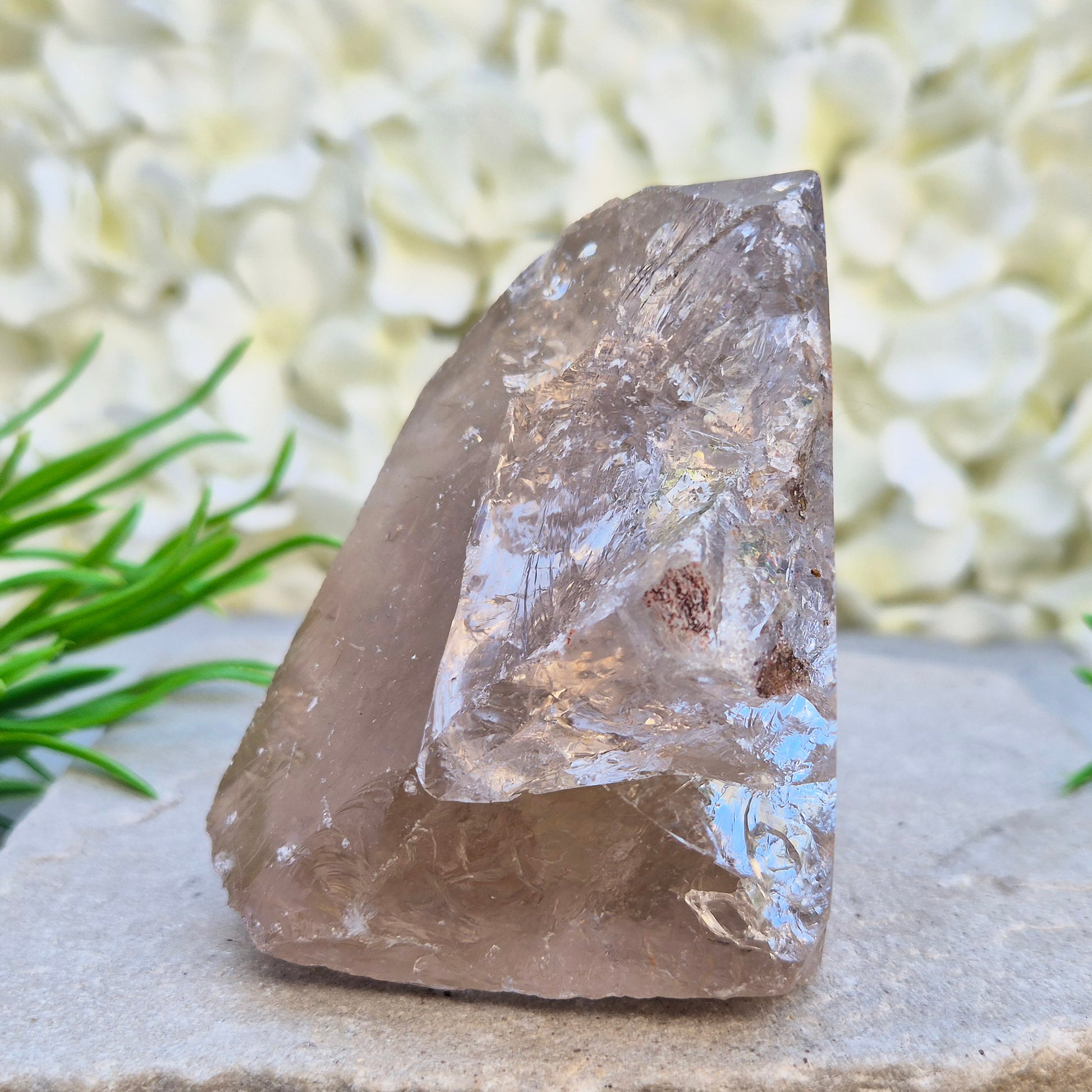 Smoky Quartz freeform from Brazil with polished face and natural sides. A grounding crystal for protection, calm focus, and emotional release.