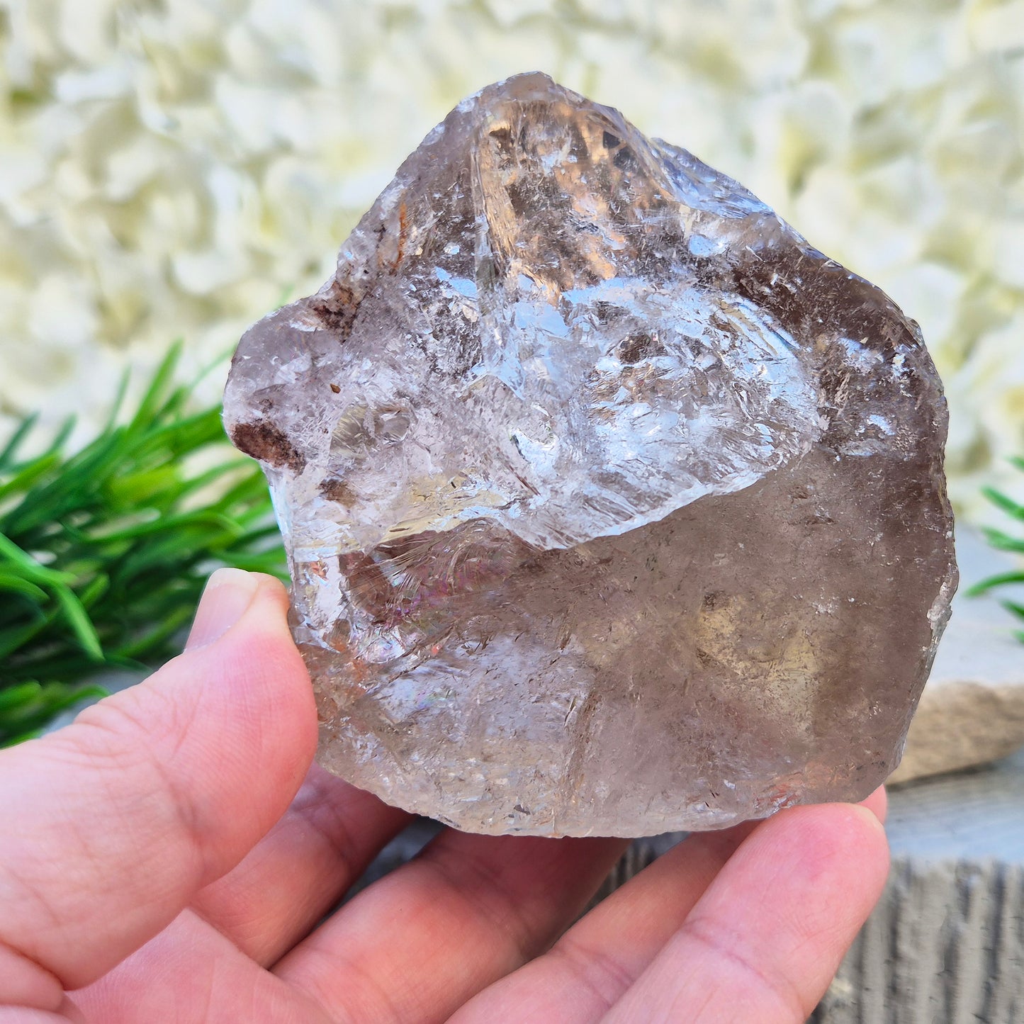 Smoky Quartz freeform from Brazil with polished face and natural sides. A grounding crystal for protection, calm focus, and emotional release.