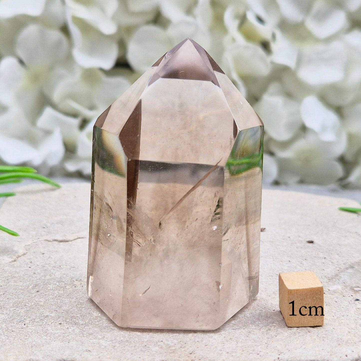 Polished natural Smoky Quartz point from Brazil with grounding energy. Ideal for emotional release, protection, and meditation.
