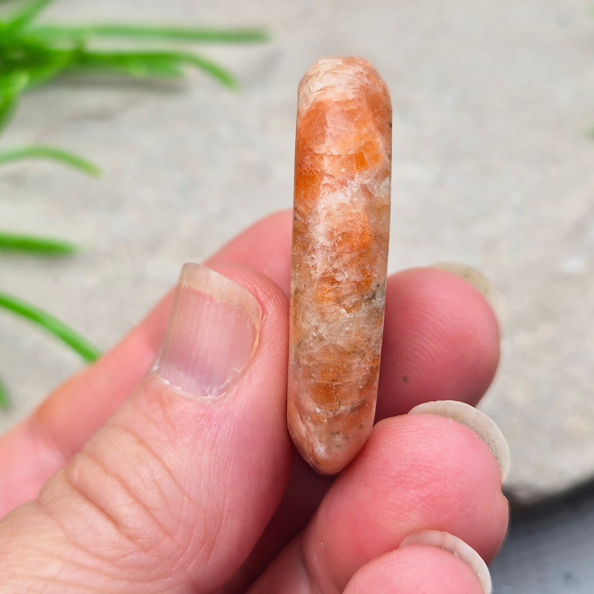 Sunstone Palm Stone – crystal of joy, vitality and confidence. Smooth and polished for meditation, energy work, or carrying uplifting energy with you.