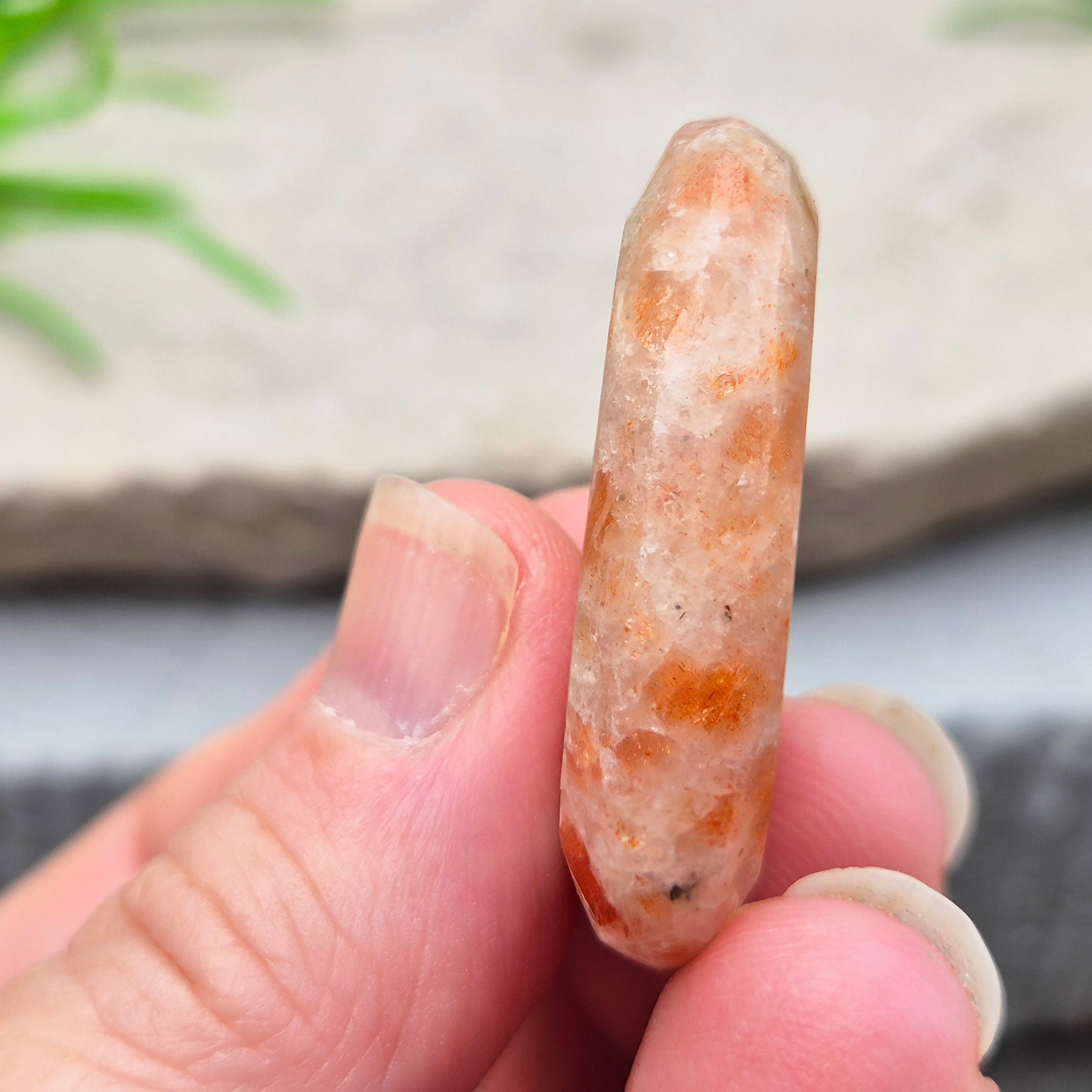 Sunstone Palm Stone – crystal of joy, vitality and confidence. Smooth and polished for meditation, energy work, or carrying uplifting energy with you.