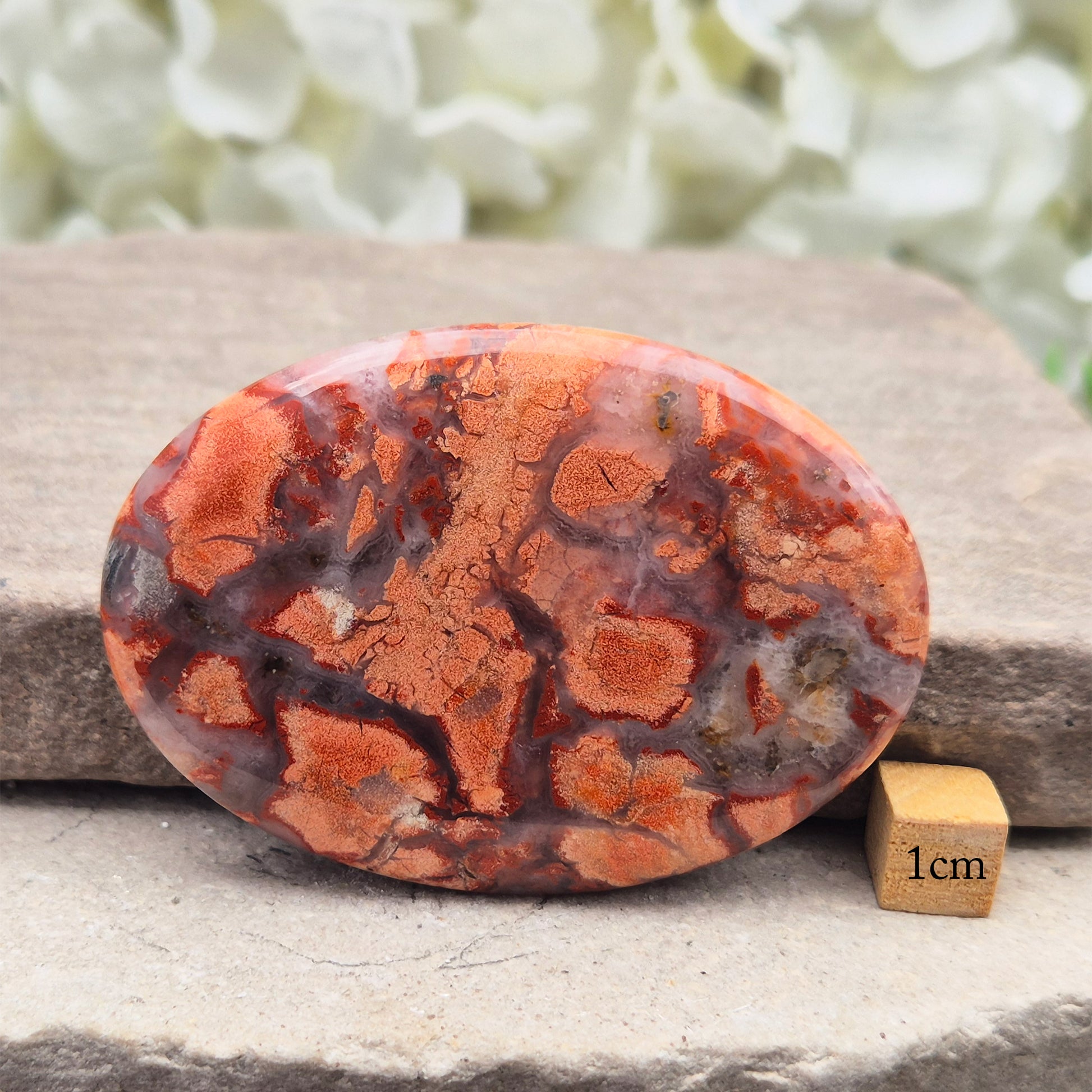 Poppy Jasper palm stone from USA. Boosts vitality, passion, insight and determination. Grounds and balances your energy when you need a lift.