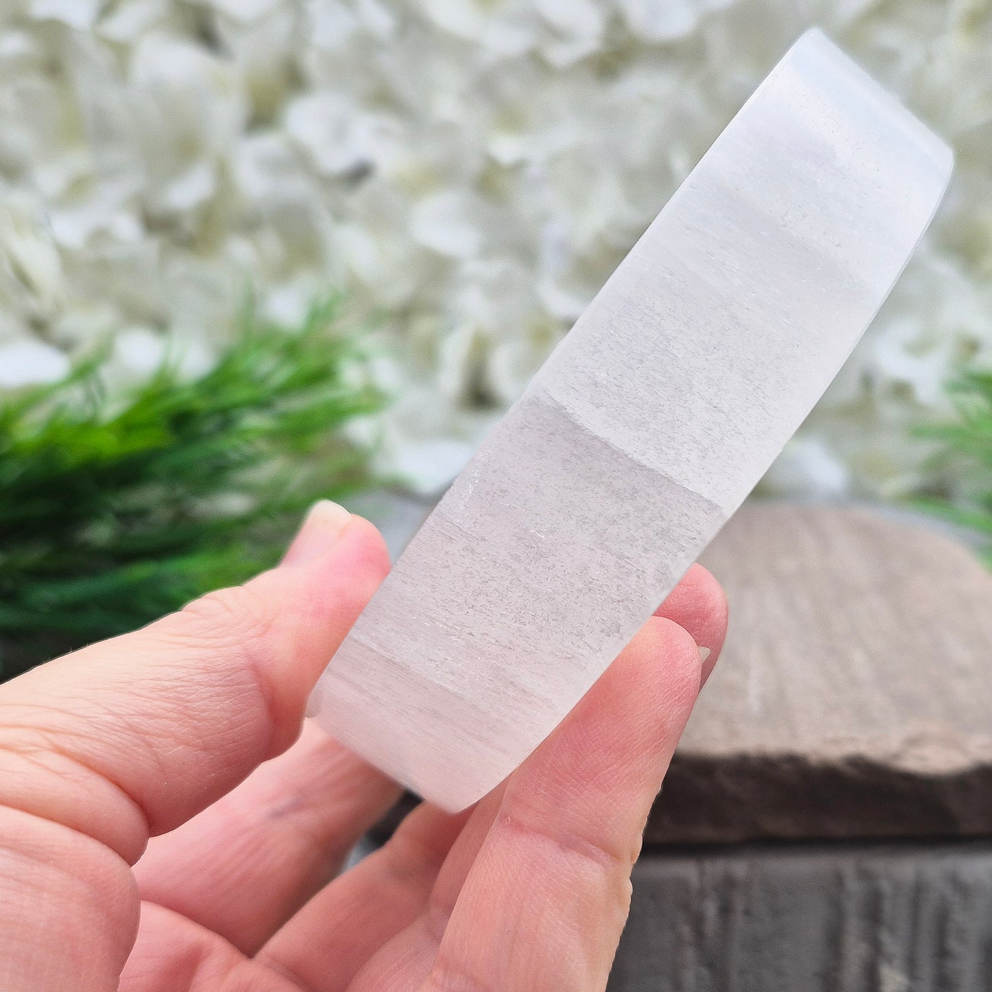 Polished Selenite charging plate that clears heavy energy and recharges your crystals. Ideal for daily cleansing.