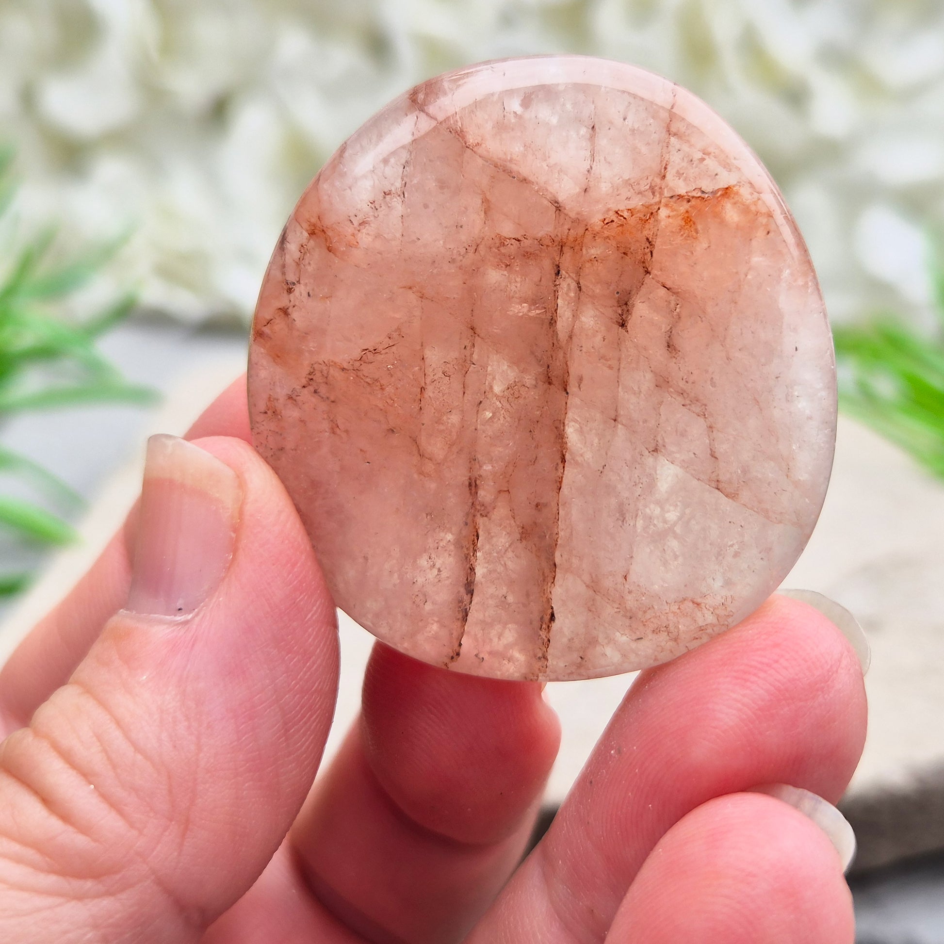 Natural Crimson Healer Palm Stone (Hematoid Quartz). Traditionally used for grounding, focus and self-belief. 