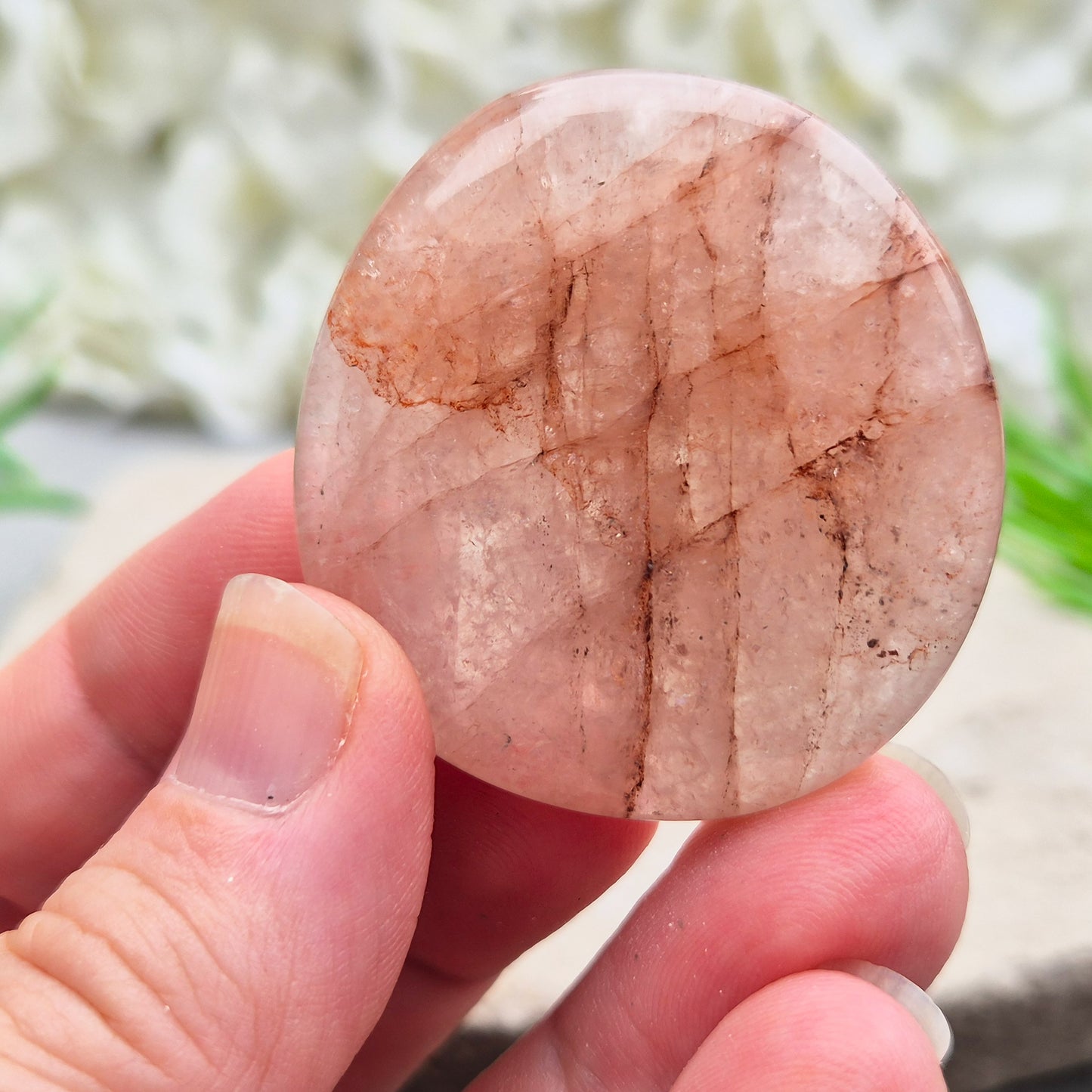 Natural Crimson Healer Palm Stone (Hematoid Quartz). Traditionally used for grounding, focus and self-belief. 