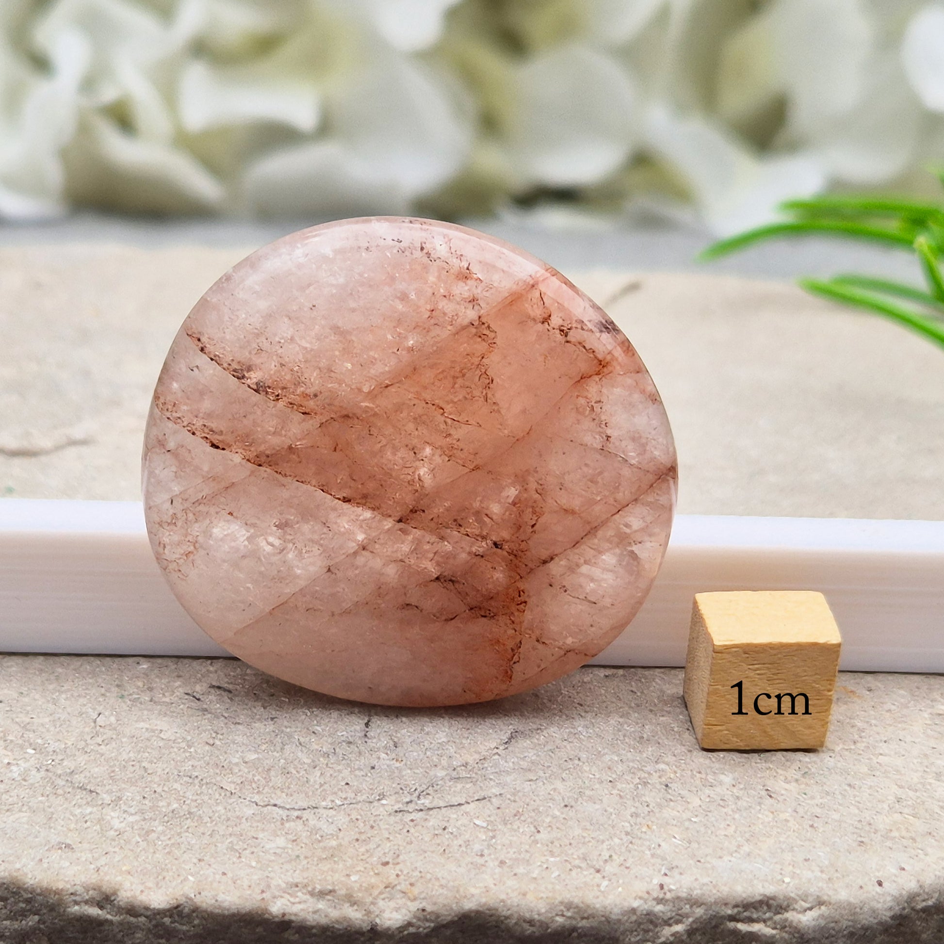 Natural Crimson Healer Palm Stone (Hematoid Quartz). Traditionally used for grounding, focus and self-belief. 
