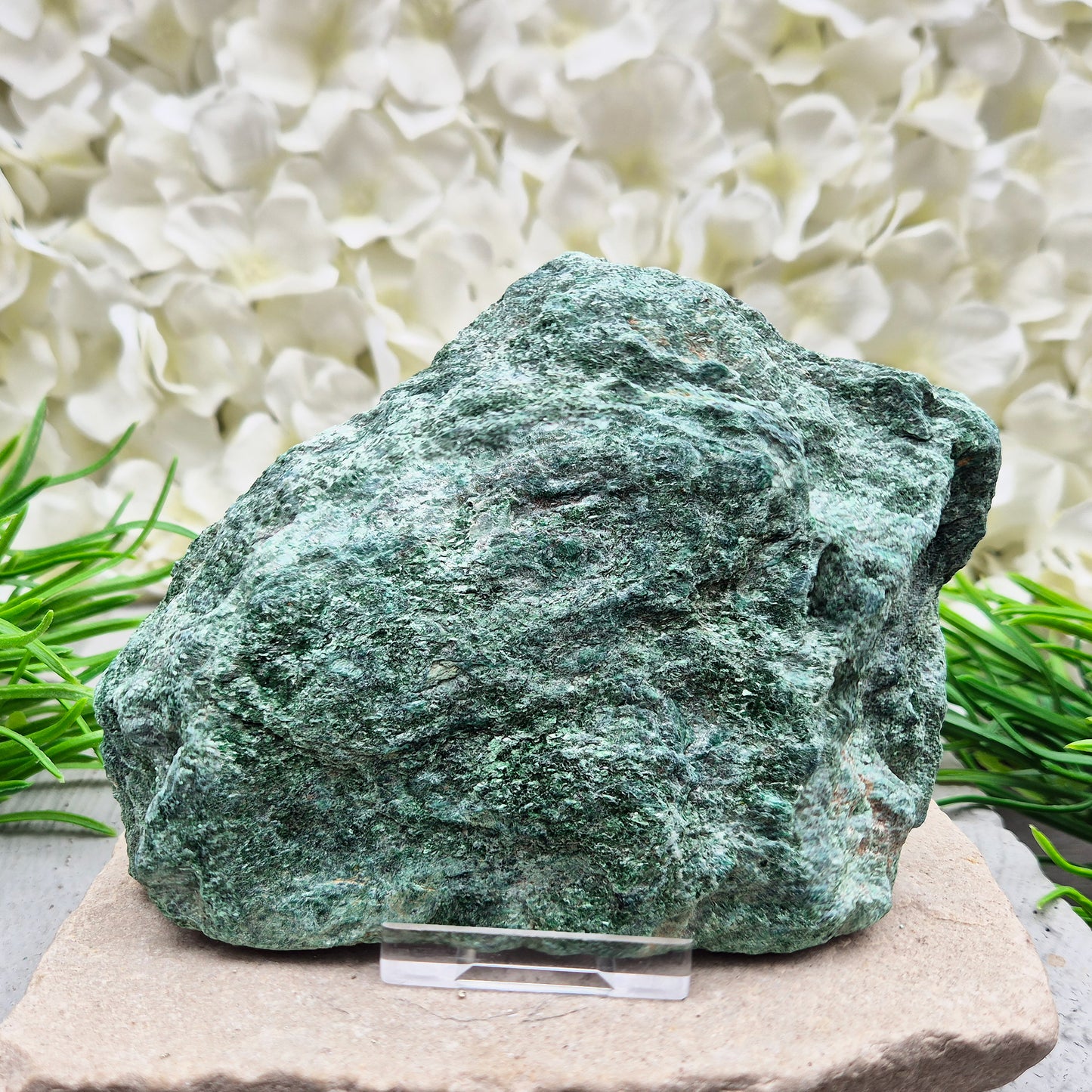 Natural Fuchsite crystal with a soft green shimmer. A calming stone often used to support emotional balance, heart energy and gentle renewal.