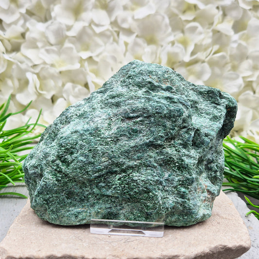 Natural Fuchsite crystal with a soft green shimmer. A calming stone often used to support emotional balance, heart energy and gentle renewal.