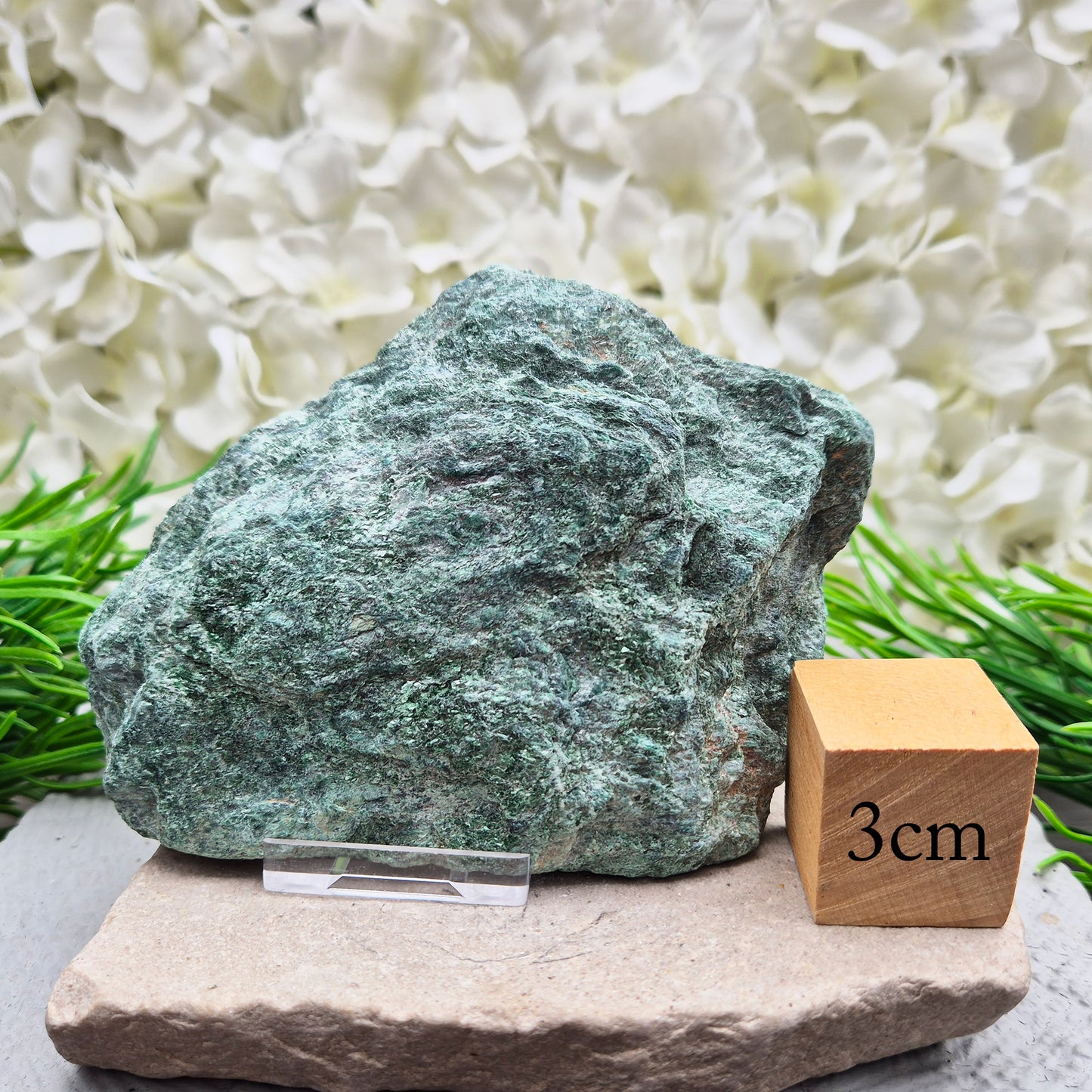 Natural Fuchsite crystal with a soft green shimmer. A calming stone often used to support emotional balance, heart energy and gentle renewal.