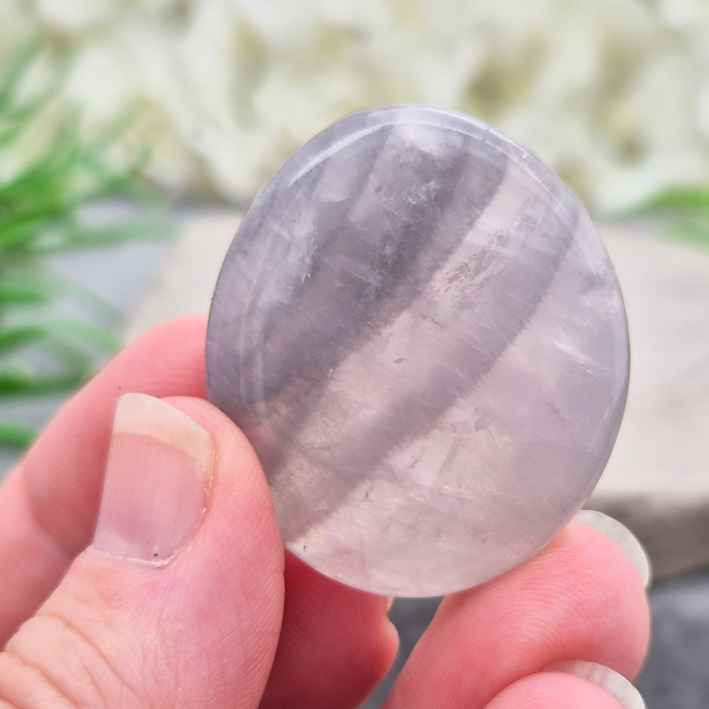 Lunar Quartz palm stones for peace, creativity, and spiritual connection. Handpicked crystals to support calm energy and open communication.