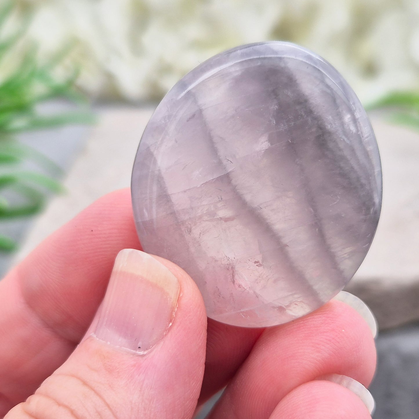 Lunar Quartz palm stones for peace, creativity, and spiritual connection. Handpicked crystals to support calm energy and open communication.