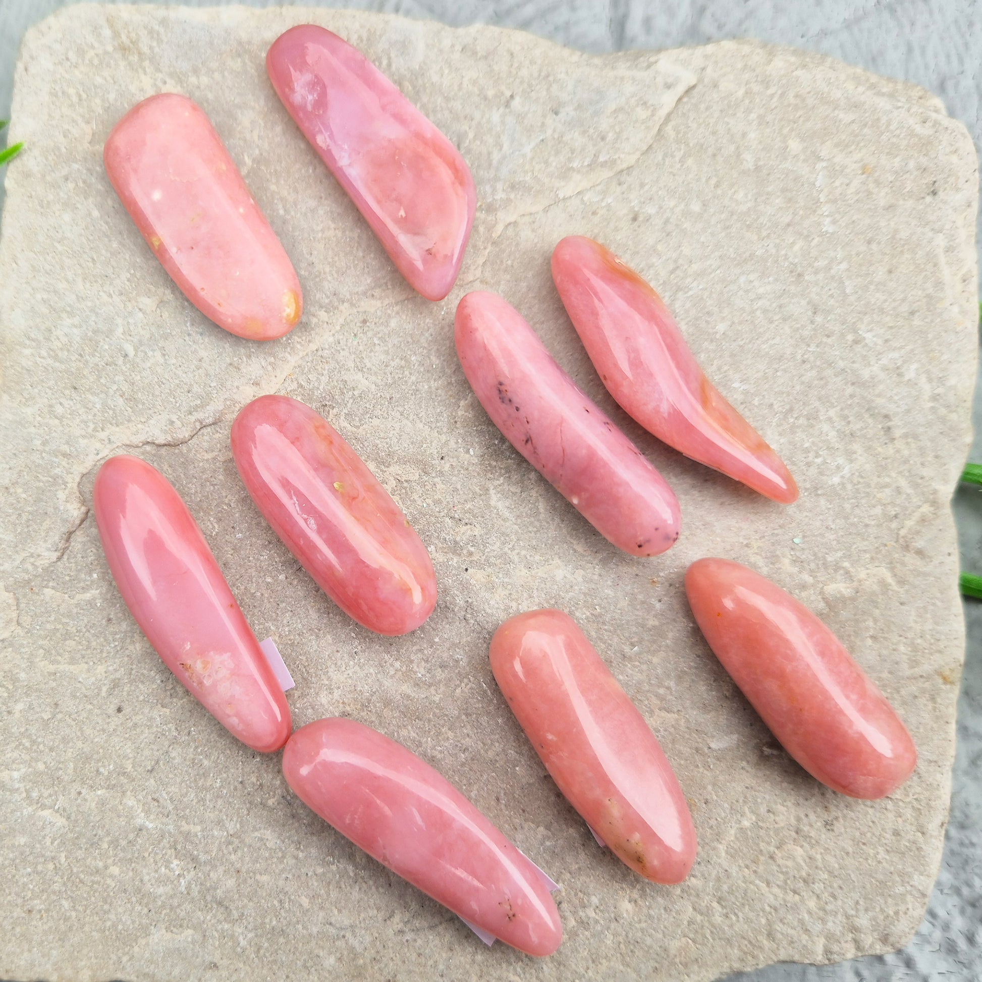 Pink Opal polished freeform in soft pink to salmon tones. Linked to the heart chakra, known as a gentle, supportive stone during difficult or emotional times.